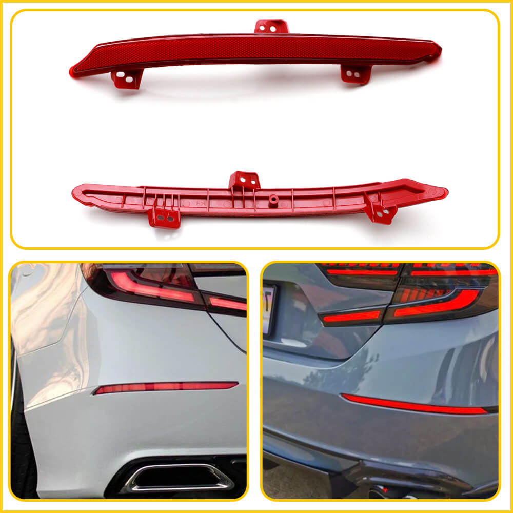 Honda Accord 2018-2022 Red Rear Bumper Reflector Lamp Replacement - Left & Right Side Compatible - Enhance Night Visibility & Safety for Sedan Driving