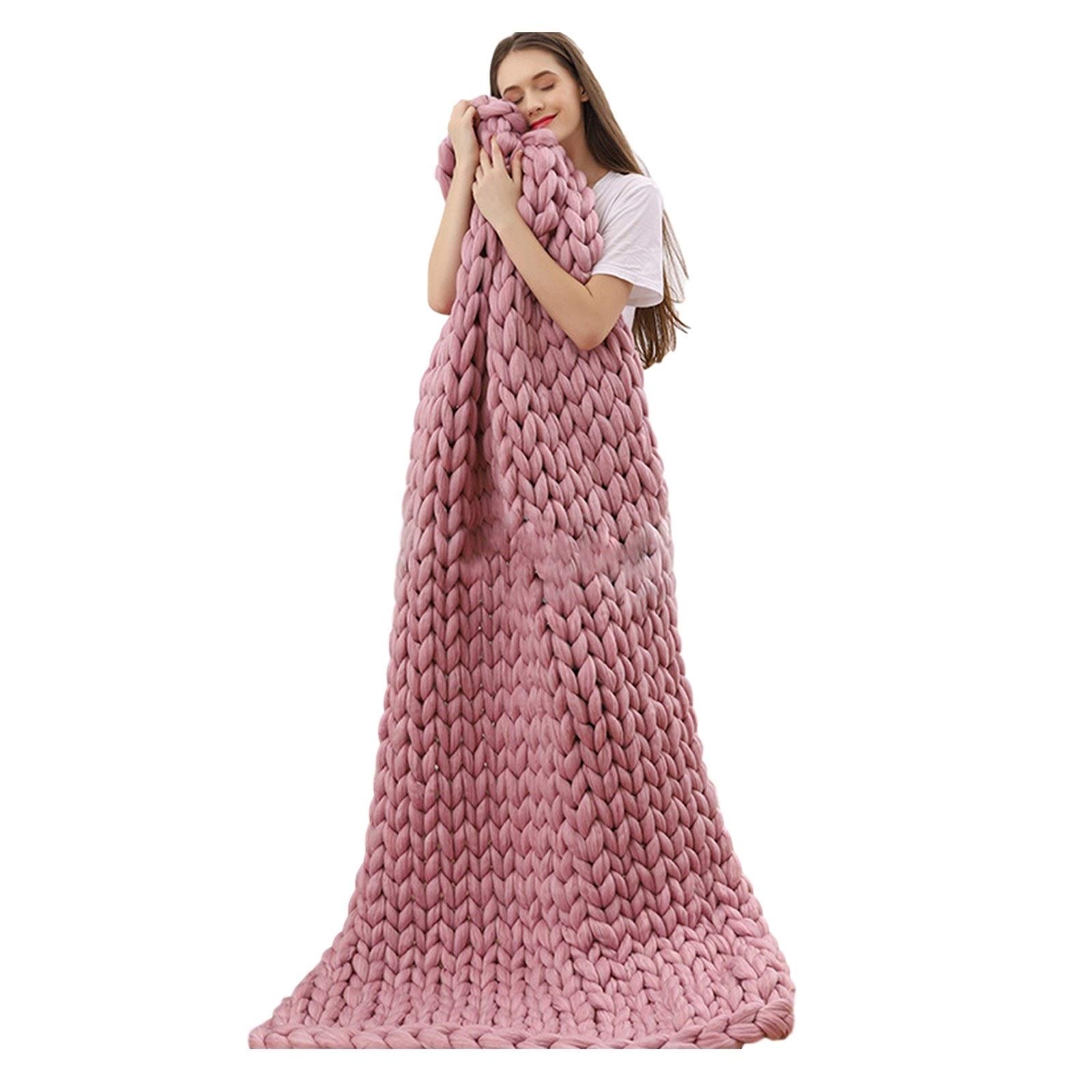 Premium Chunky Knit Weighted Blanket - Queen Size 120x150cm (47x60in) - Ultra Soft Handmade Heavy Blanket for Bed, Sofa, Office & Travel - Cozy Home Decor & Perfect Christmas Gift (Pink) - Ideal for Stress Relief, Anxiety Comfort & Better Sleep