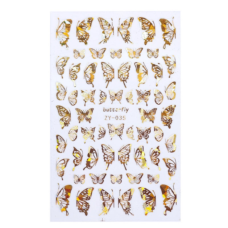 Holographic Gold & Silver Butterfly Nail Art Stickers - Self-Adhesive Nail Decals for DIY Manicure, Acrylic Nails, Gel Polish - Perfect for Parties, Weddings, Special Occasions