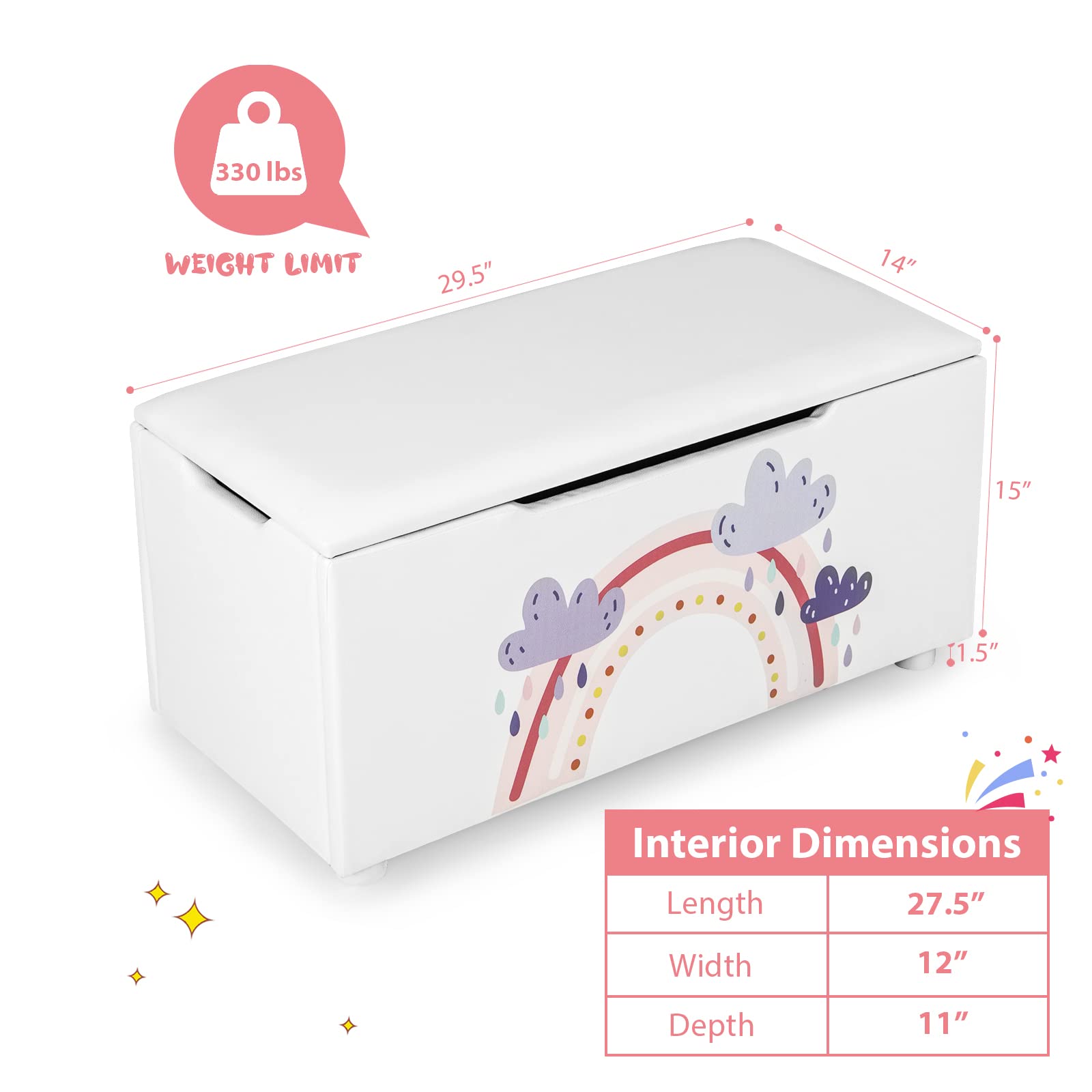 HONEY JOY 2-in-1 Kids Wooden Toy Storage Box with Padded Seat - Large Faux Leather Toy Chest Bench for Nursery, Bedroom & Playroom - Carry Handles for Easy Moving - Perfect for Organizing Toys, Books & Kids' Room Decor (Cloud Design)