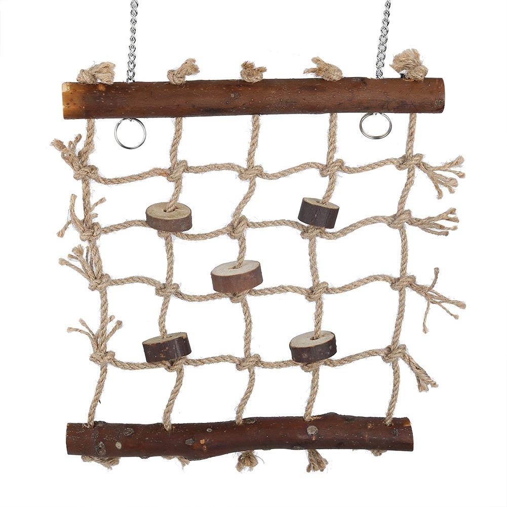 Premium Bird Rope Climbing Net Swing - Natural Wooden Ladder Hammock with 2 Hooks & Woven Rope for Finches, Parakeets, and Small Birds - Cage Hanging Toy for Climbing, Chewing, and Play - Perfect for Bird Cages, Aviaries, and Pet Play Areas