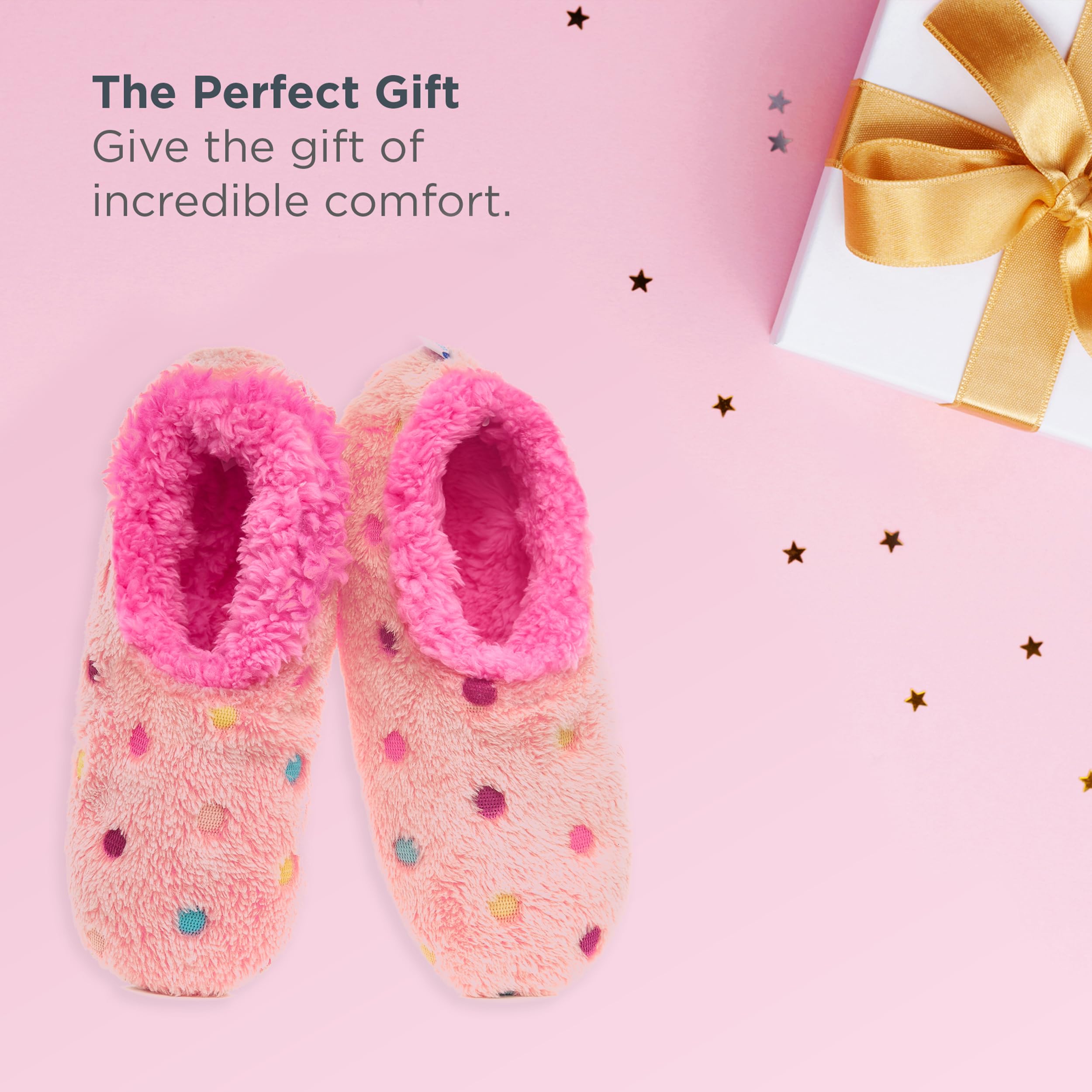 Snoozies Women's Cozy Sherpa Slipper Socks - Soft Fuzzy House Slippers with Colorful Dots Design | Warm Indoor Footwear for Relaxing at Home, Lounging & Winter Comfort