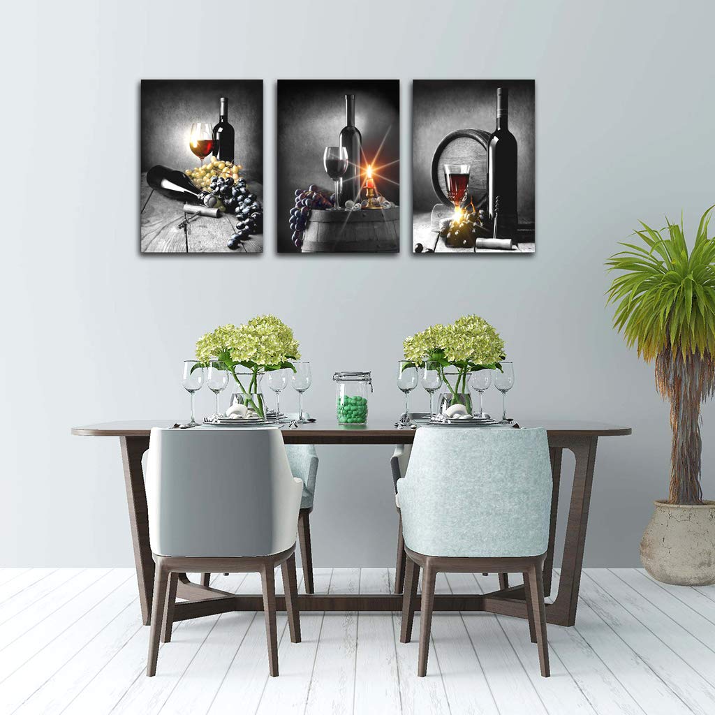 Modern Wine & Grape Wall Art Canvas Print - Kitchen & Home Decor Painting for Living Room, Dining Room, Bedroom | Ready to Hang Framed Picture for Housewarming Gift