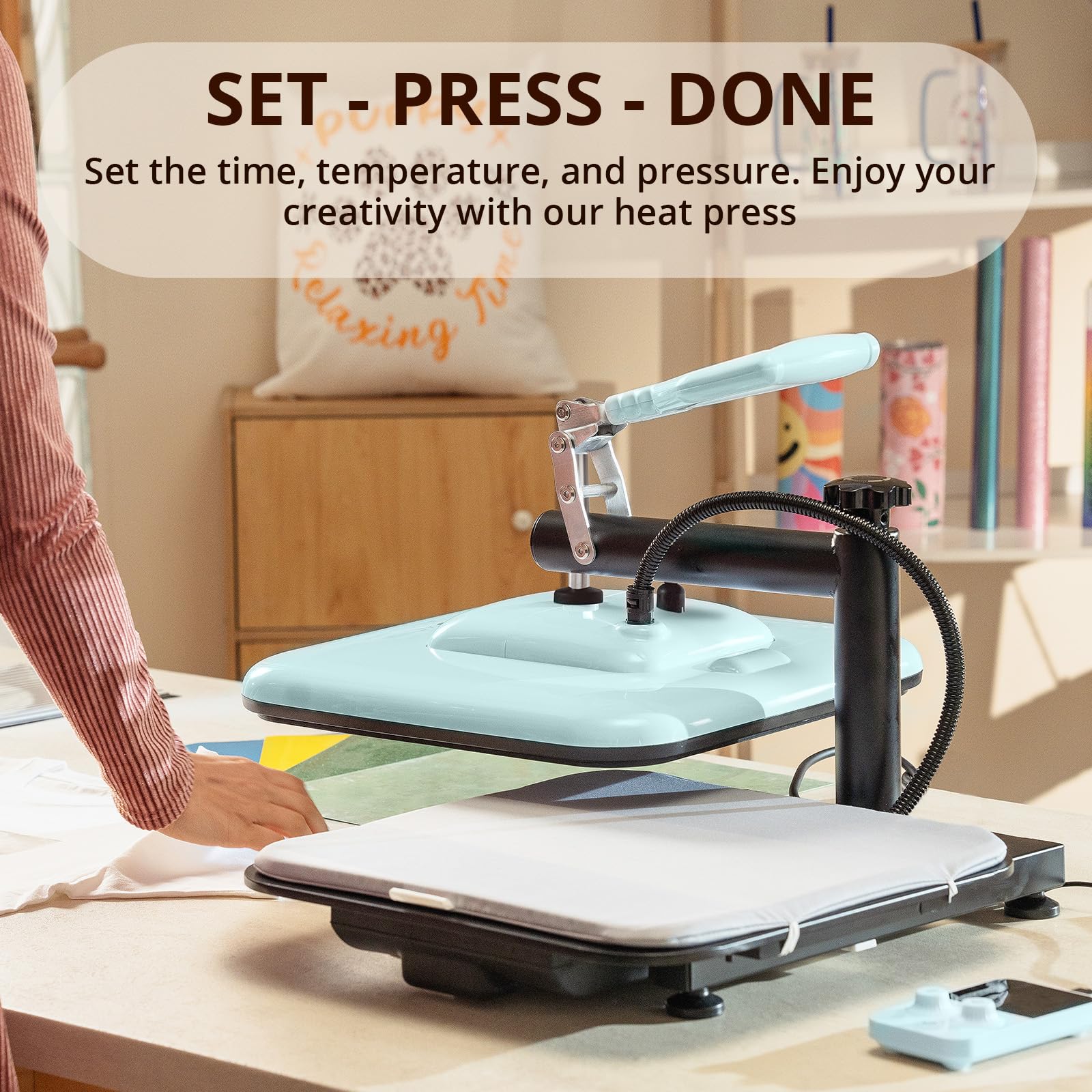 HTVRONT 15x15 Inch Swing Away Heat Press Machine for T-Shirts, Sublimation, Vinyl & Heat Transfer - Fast Heating & Even Heat Distribution - Professional T-Shirt Press for DIY Crafts, Custom Apparel & Small Business (Blue) - Perfect for Home Use, Craft Projects & Small Business Printing Needs