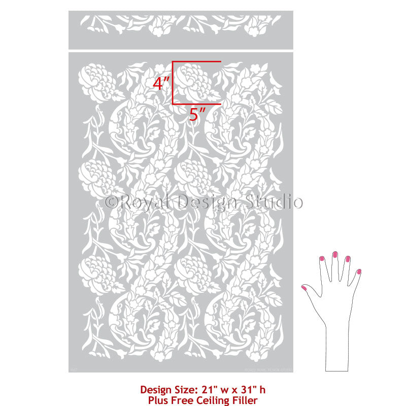 Saxony Damask Wall Stencil - DIY Home Decor Painting Template for Living Room, Bedroom, and Accent Walls - Reusable & Easy to Use for Creative Wall Designs