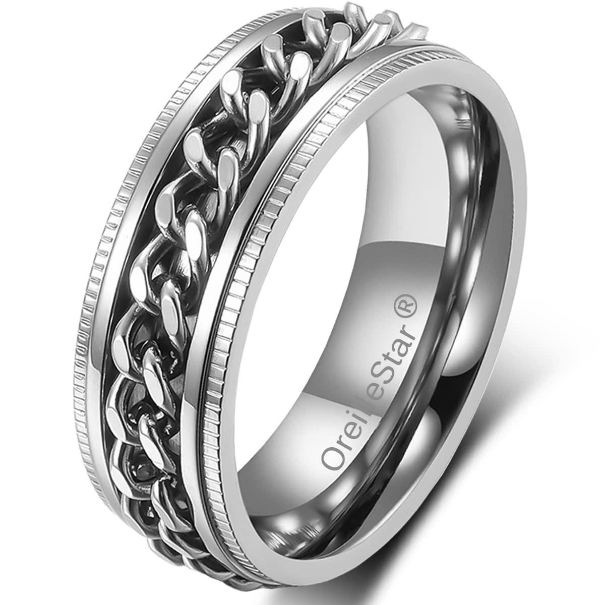 OreilleStar Anxiety Relief Spinner Ring for Men - Stainless Steel Fidget Ring with Black & Silver Finish - Stress Relief Thumb Ring for Anxiety, ADHD, Focus - Perfect for Office, Travel & Daily Relaxation