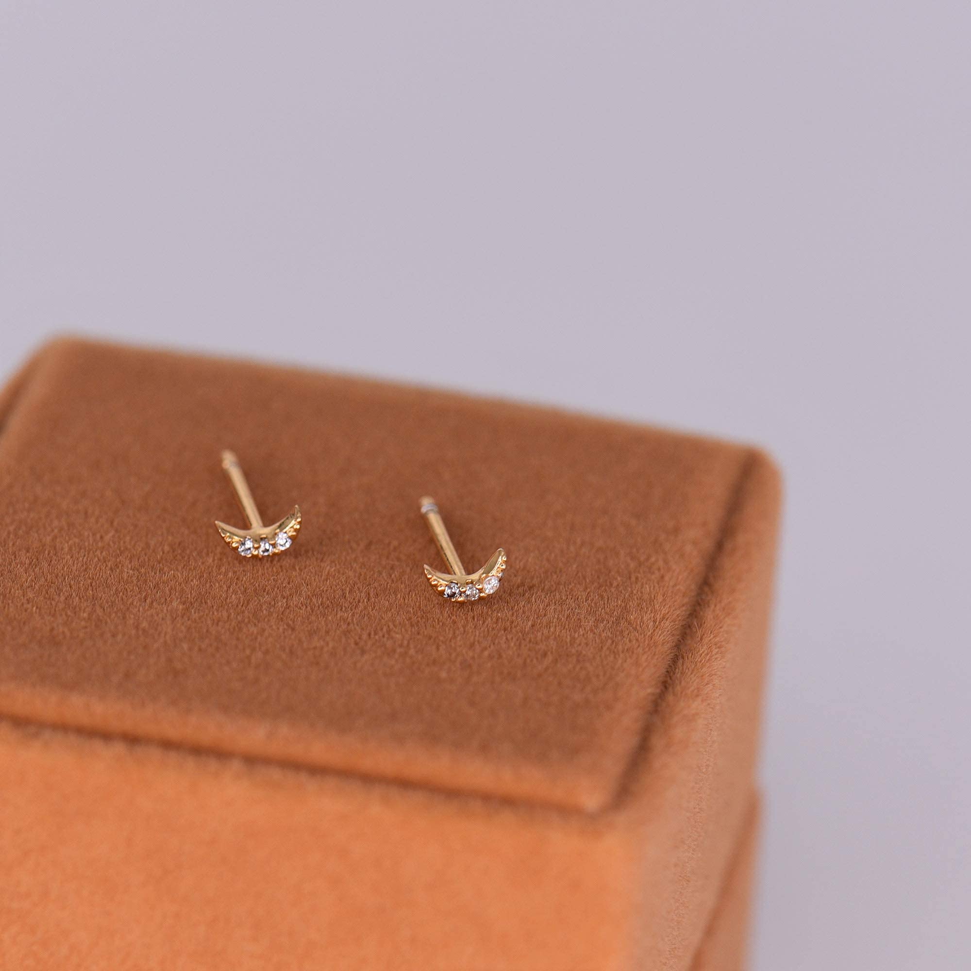 Tiny CZ Crescent Moon Stud Earrings in Sterling Silver - Dainty Minimalist Jewelry for Women, Perfect for Everyday Wear & Special Occasions