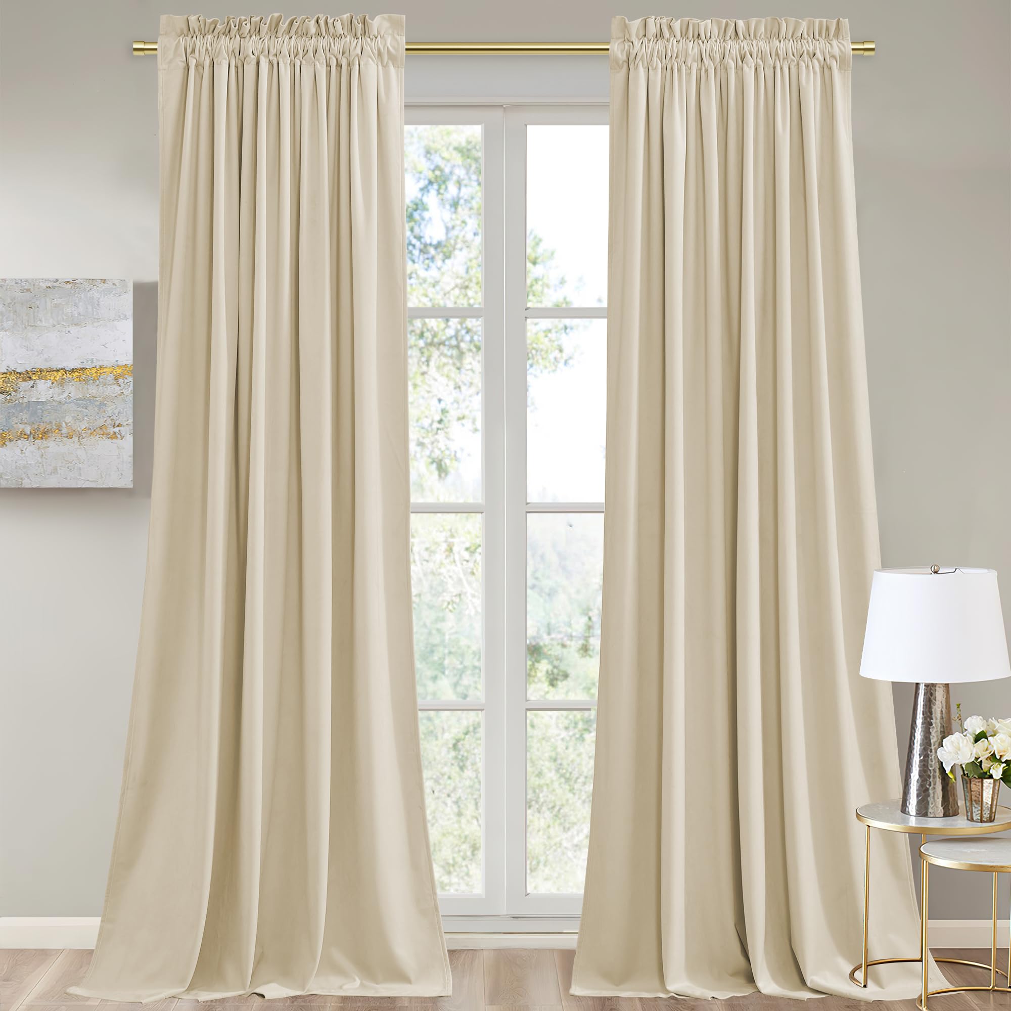 StangH Beige Velvet Blackout Curtains - Thermal Insulated Window Drapes for Nursery & Bedroom, Elegant Home Decor for Office & Dining Room, 52x84 Inches, 2 Panels | Perfect for Light Control, Energy Savings & Stylish Interior Design