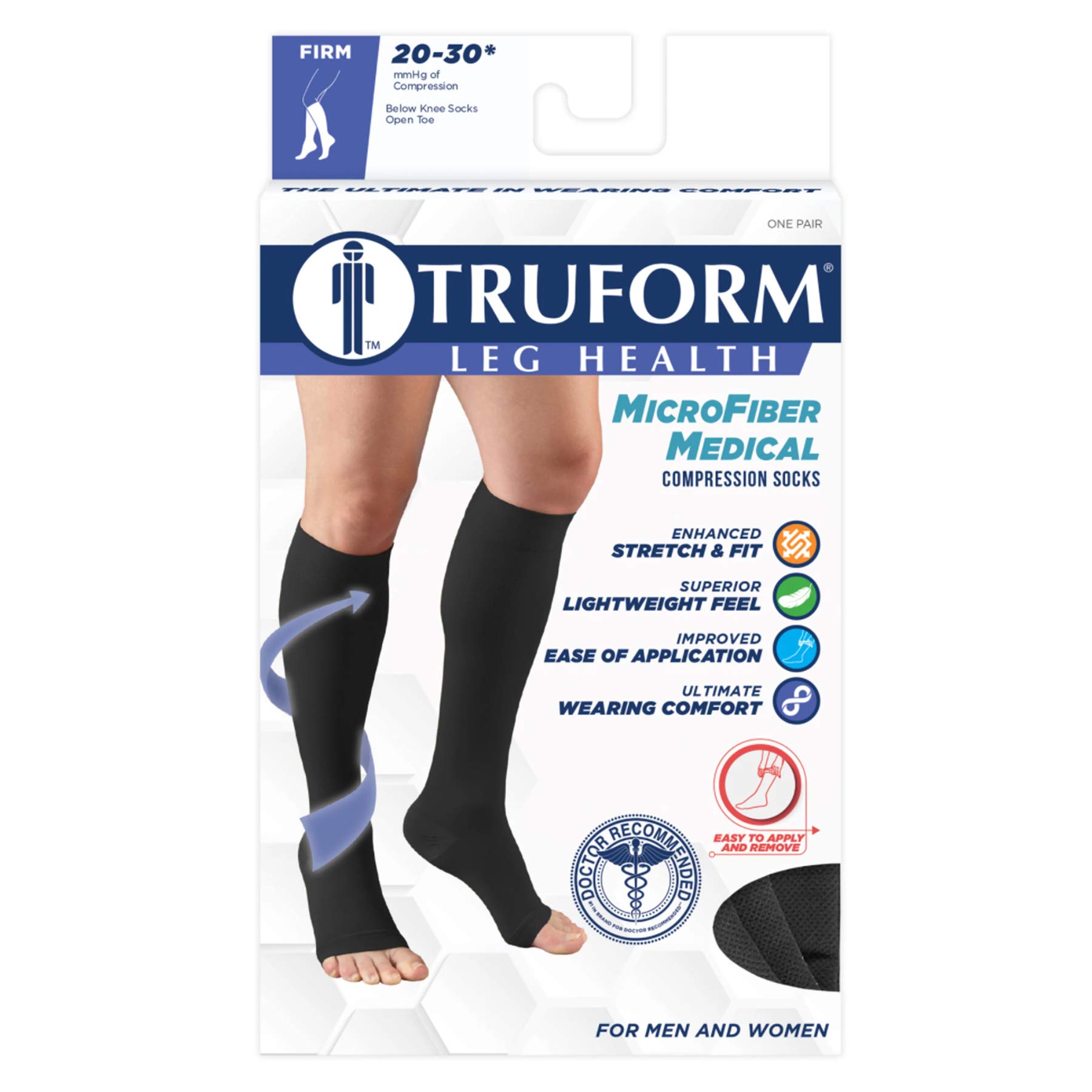 Truform 20-30 mmHg Compression Socks for Men & Women - Knee High Open Toe Stockings in Beige (Medium) - Improve Circulation & Reduce Swelling for Travel, Work & Recovery
