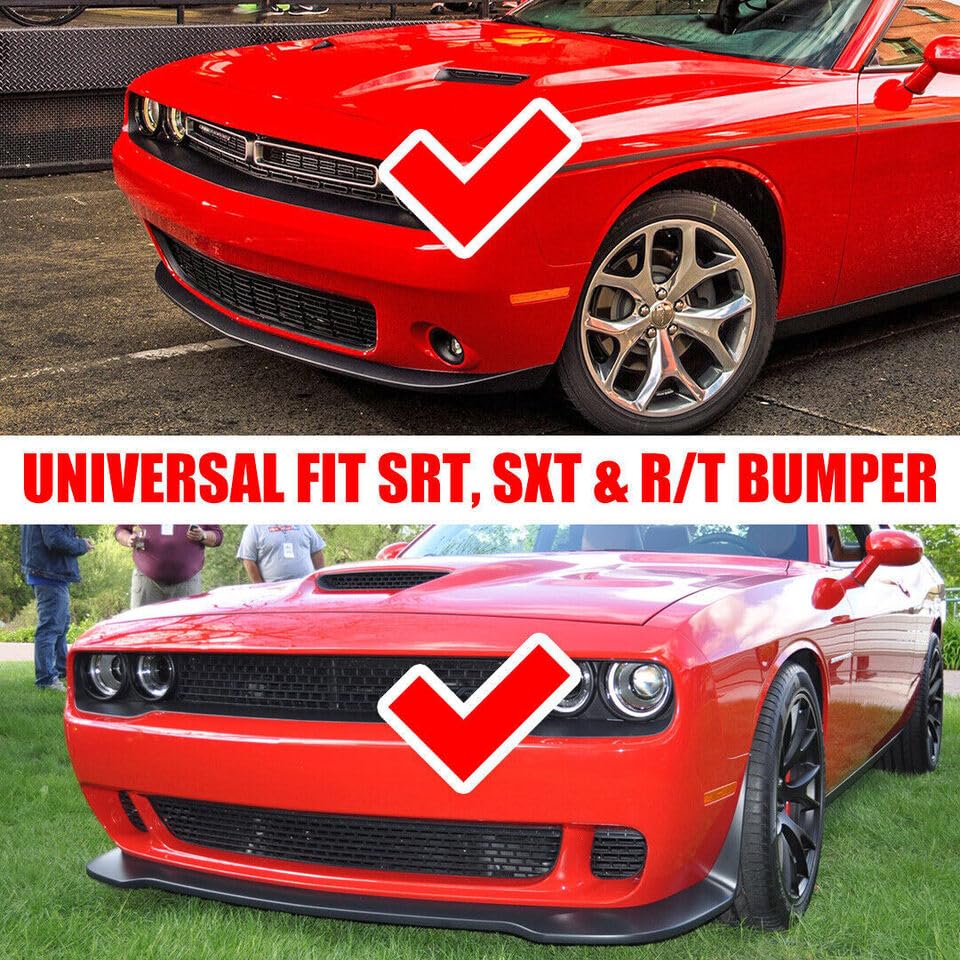 Glossy Black & Red Line Front Lip Splitter Spoiler Kit for Dodge Challenger SXT/SRT/Hellcat (2012-2022) - 3PC Bumper Lip Set - Aggressive Styling & Street Performance Upgrade