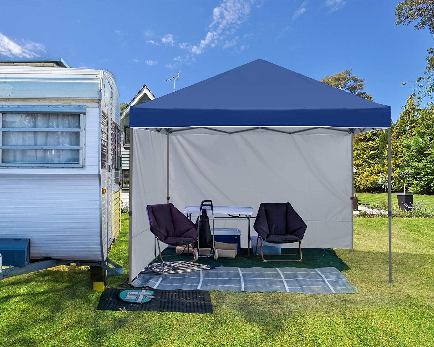 ABCCANOPY 10x10 Easy Pop Up Canopy Tent with 2 Sidewalls - Waterproof & UV Protection for Outdoor Events, Beach, Camping, Picnics, and Backyard Parties (Navy Blue)