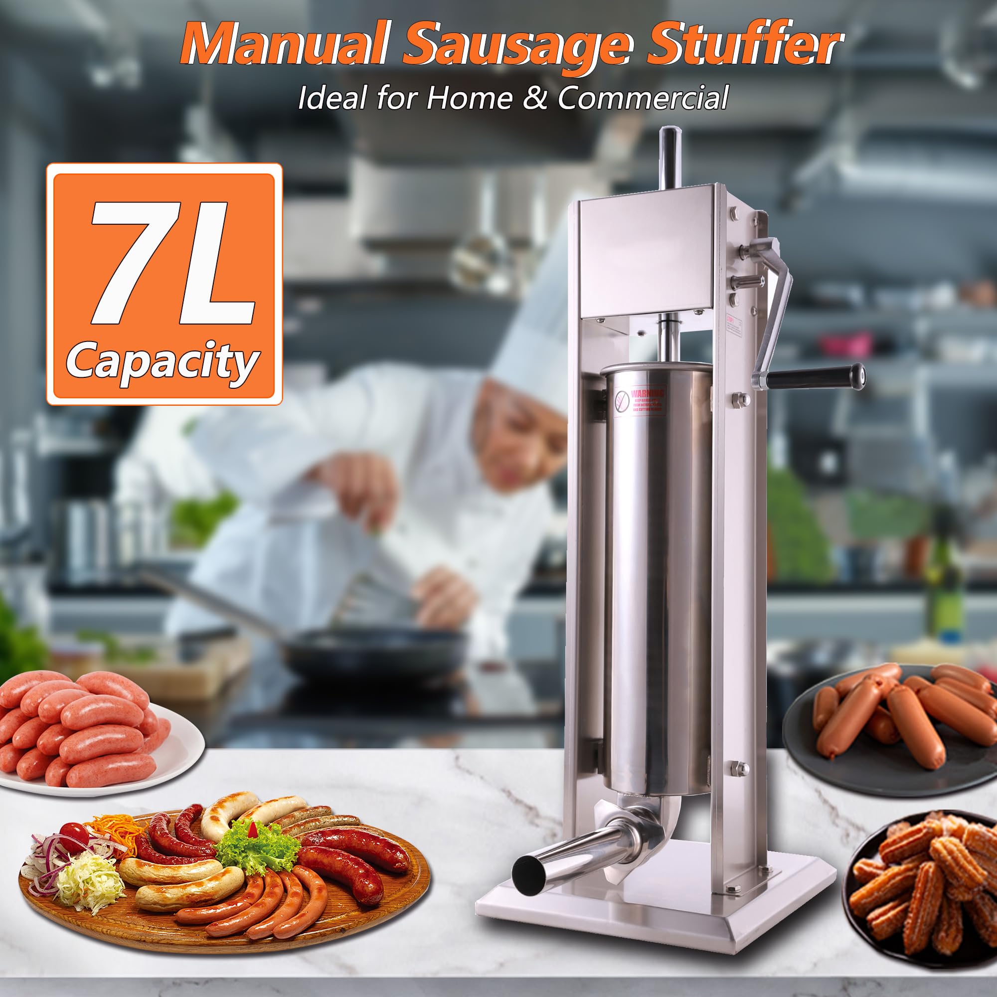 15 Lb/7 L Stainless Steel Vertical Sausage Stuffer Maker - 2 Speed Heavy Duty Sausage Filler for Home Kitchen & Commercial Use | Perfect for Making Italian, Bratwurst, Chorizo & Breakfast Sausages