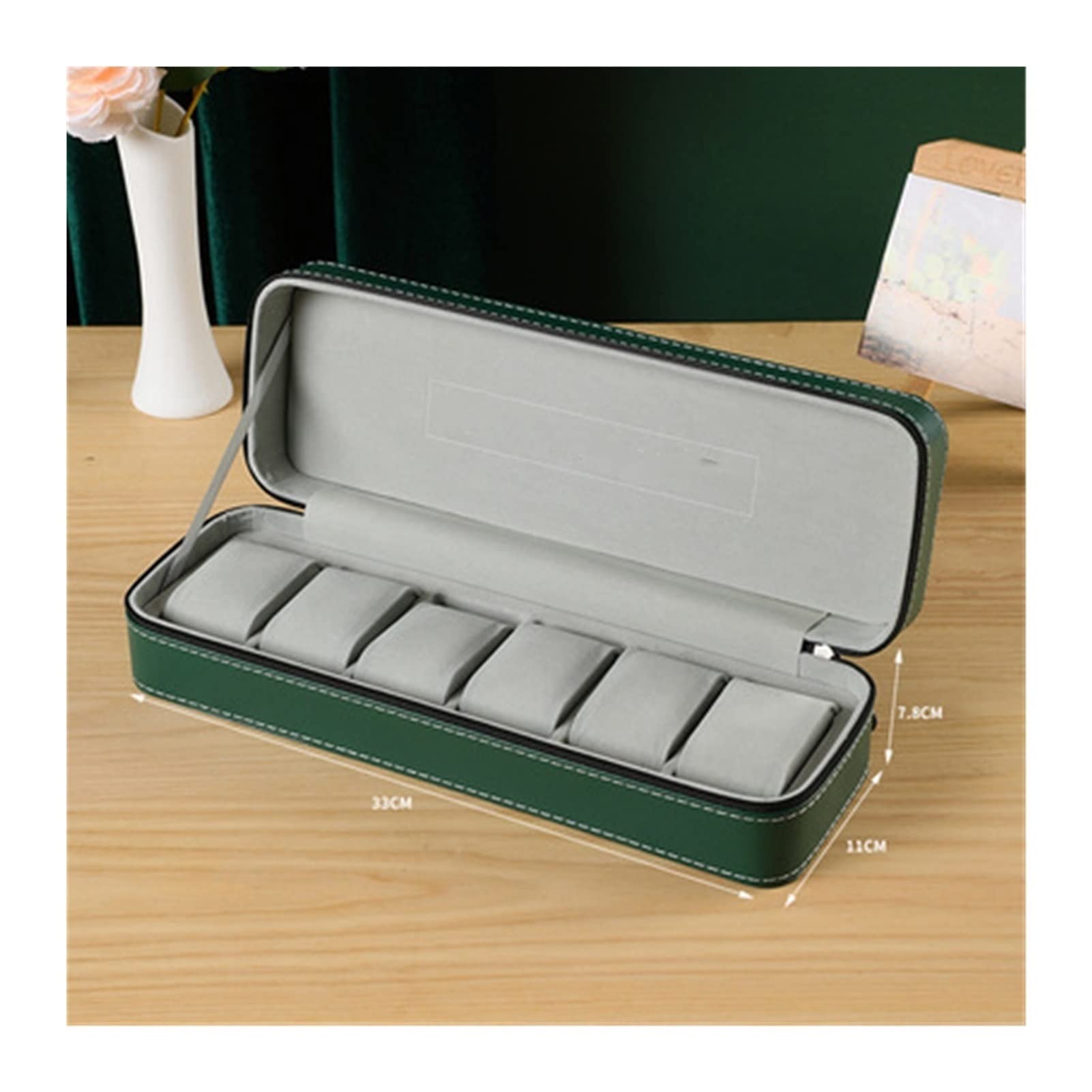 Ankang Xxjun Store 6/12 Slots PU Leather Travel Watch Case Organizer - Portable Zipper Watch Box for Men & Women, Multi-Functional Jewelry Display Storage (Green, 6 Slots) - Perfect for Travel, Home & Gift Giving