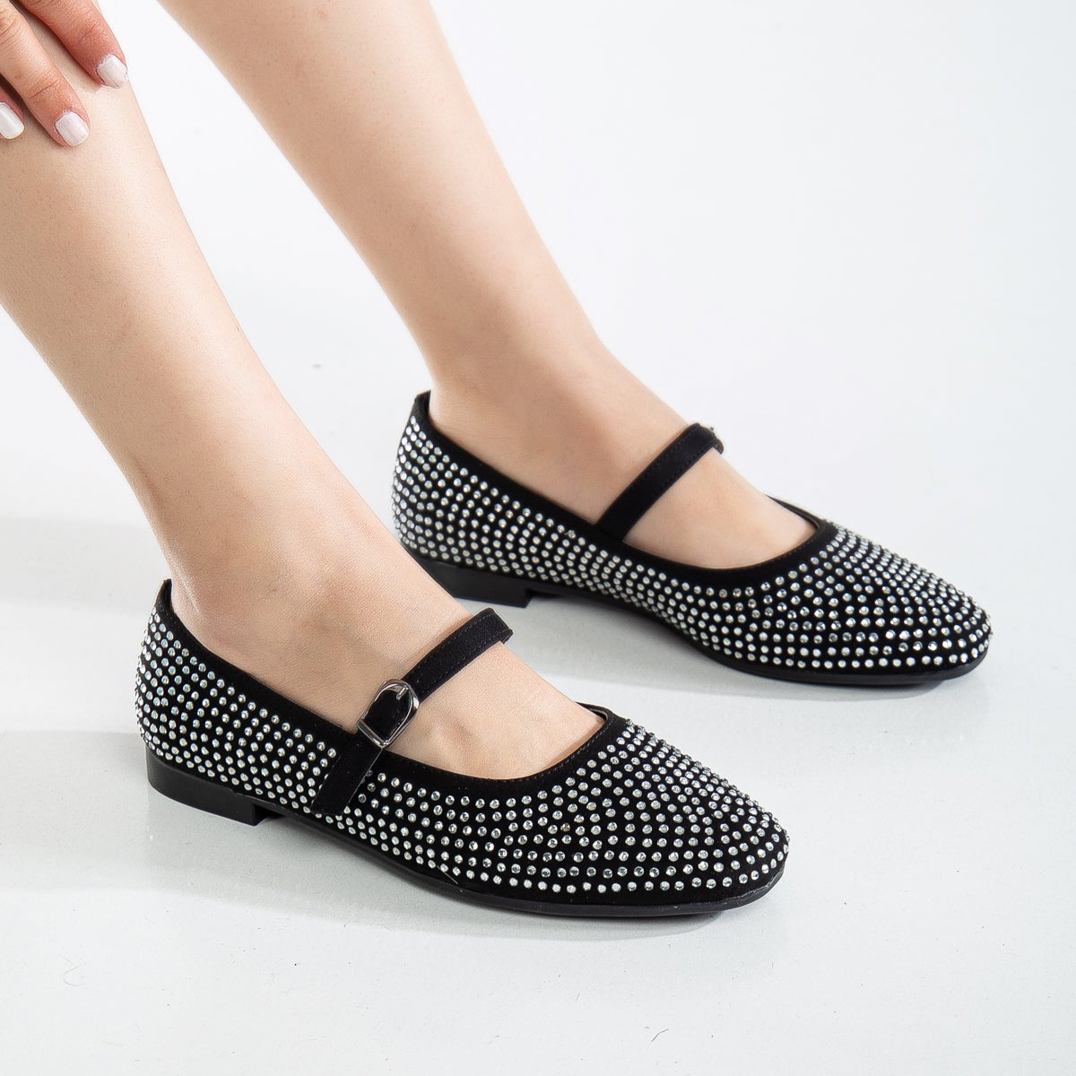 Emilie Studded Mini Crystal Mary Jane Flats – Elegant Women's Shoes for Parties, Weddings & Special Occasions