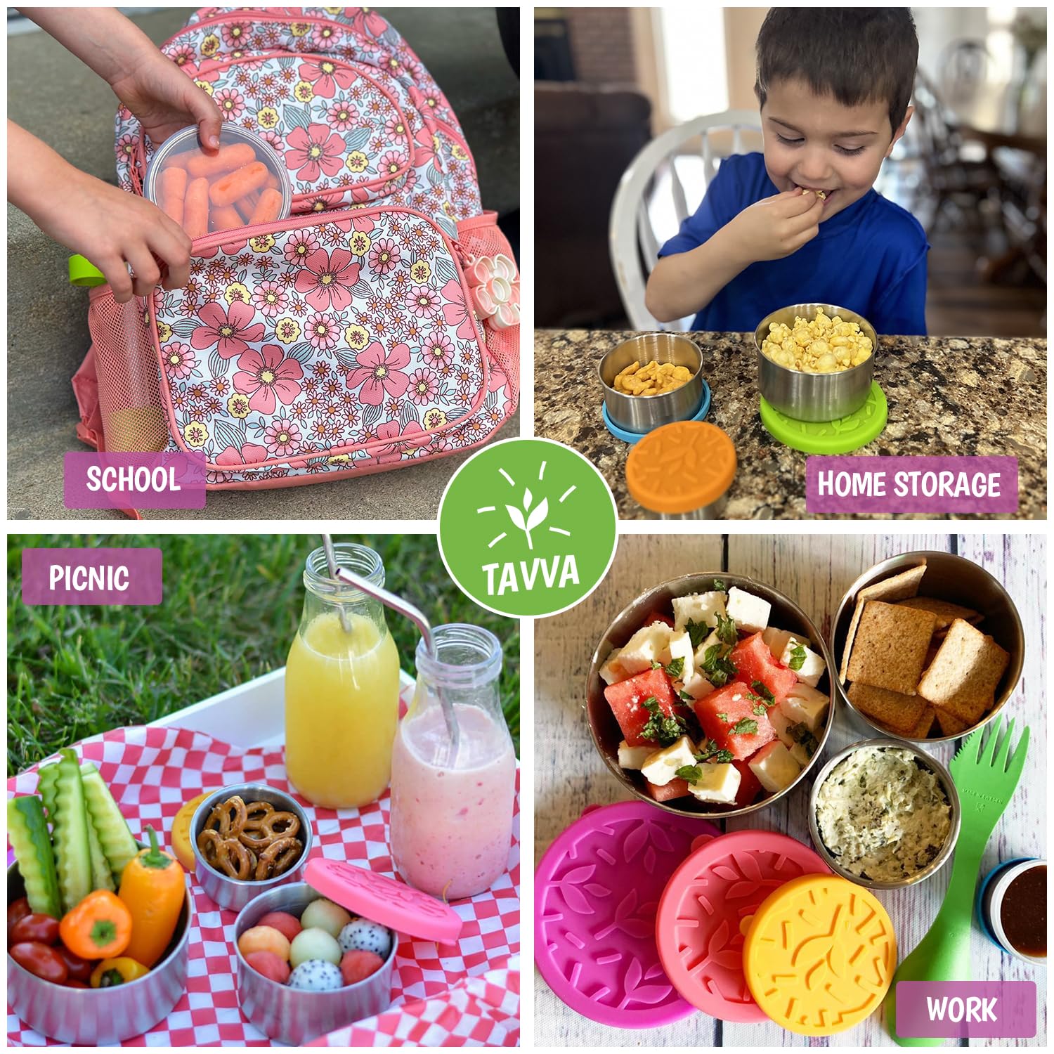 TAVVA Stainless Steel Kids Snack Containers - Eco-Friendly, Leak-Proof Lunch Box for School, Bento Box, Toddler Food Storage with Secure Lids | Perfect for School Lunches, Picnics & On-the-Go Snacks