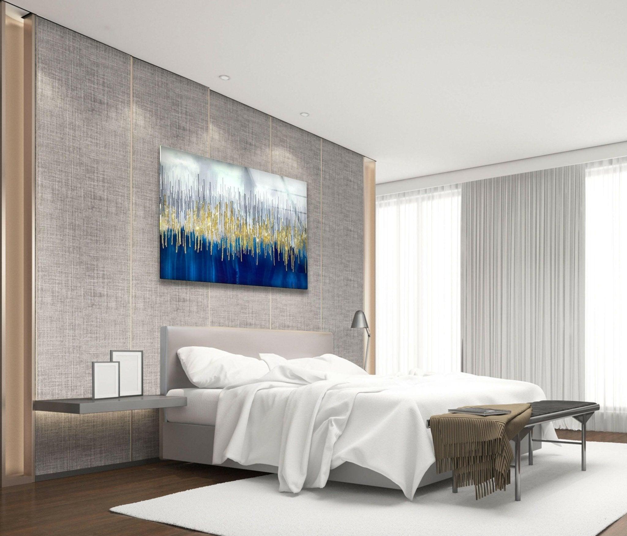 Abstract Gold Accent Glass Art - Elegant Home Decor for Living Room, Office & Gift Giving