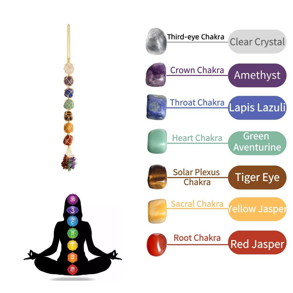 7 Chakra Healing Crystals Feng Shui Hanging Ornament - Car & Home Decor for Meditation, Window & Party Decoration - Enhance Positive Energy & Relaxation in Office, Bedroom or Yoga Space