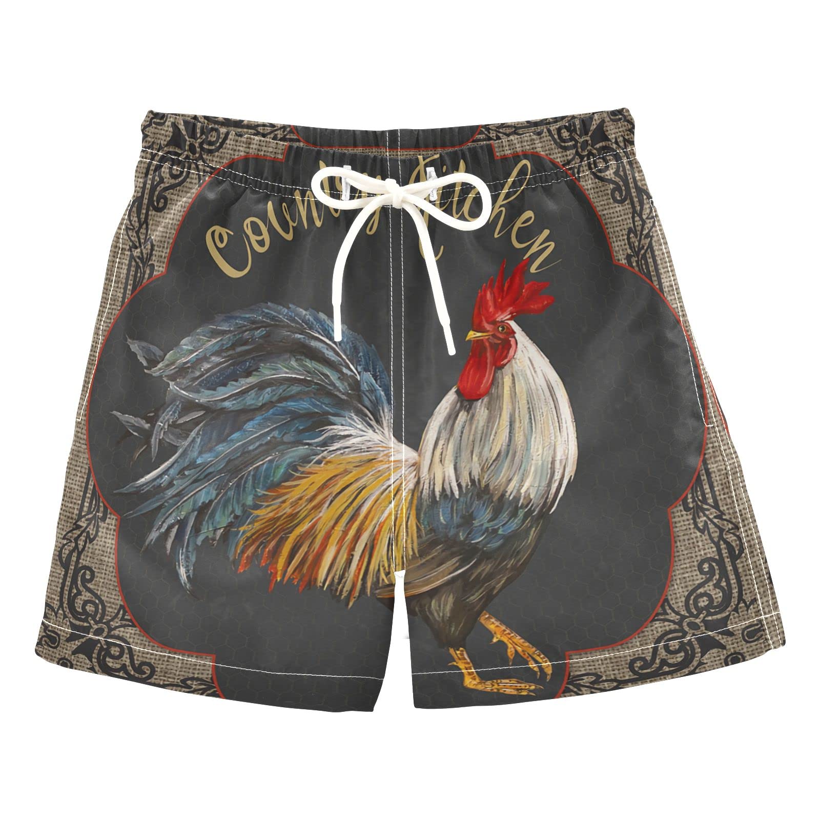 AMICHIC Boys Chicken Print Swim Trunks - Quick Dry Toddler Swimwear for Kids 2-8 Years - Perfect for Beach, Pool & Summer Water Play