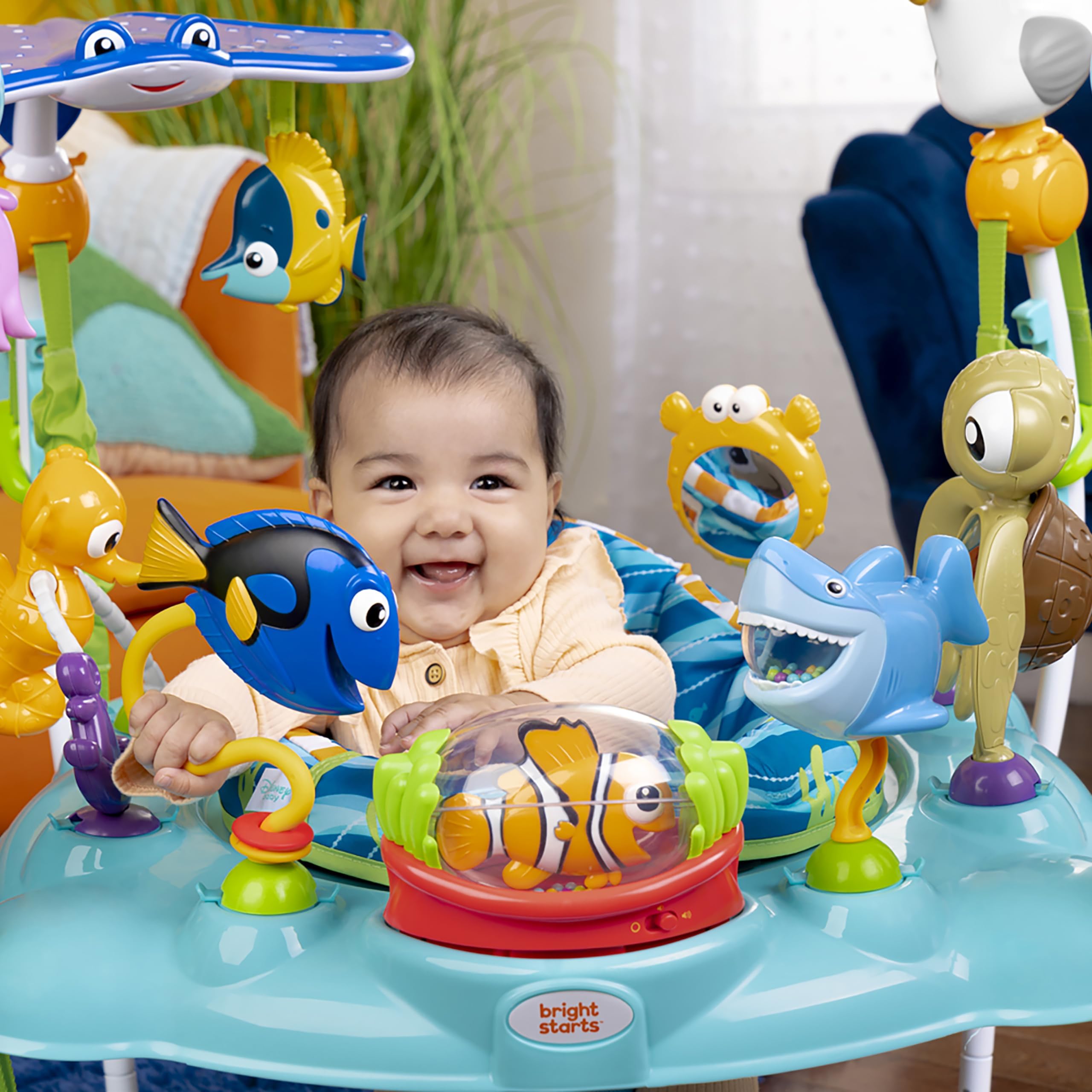 Bright Starts Disney Baby Finding Nemo Sea of Activities Jumper - Interactive Baby Activity Center with Lights, Music & Sounds for Infants 6-12 Months (Blue) - Perfect for Playtime, Learning & Motor Skill Development