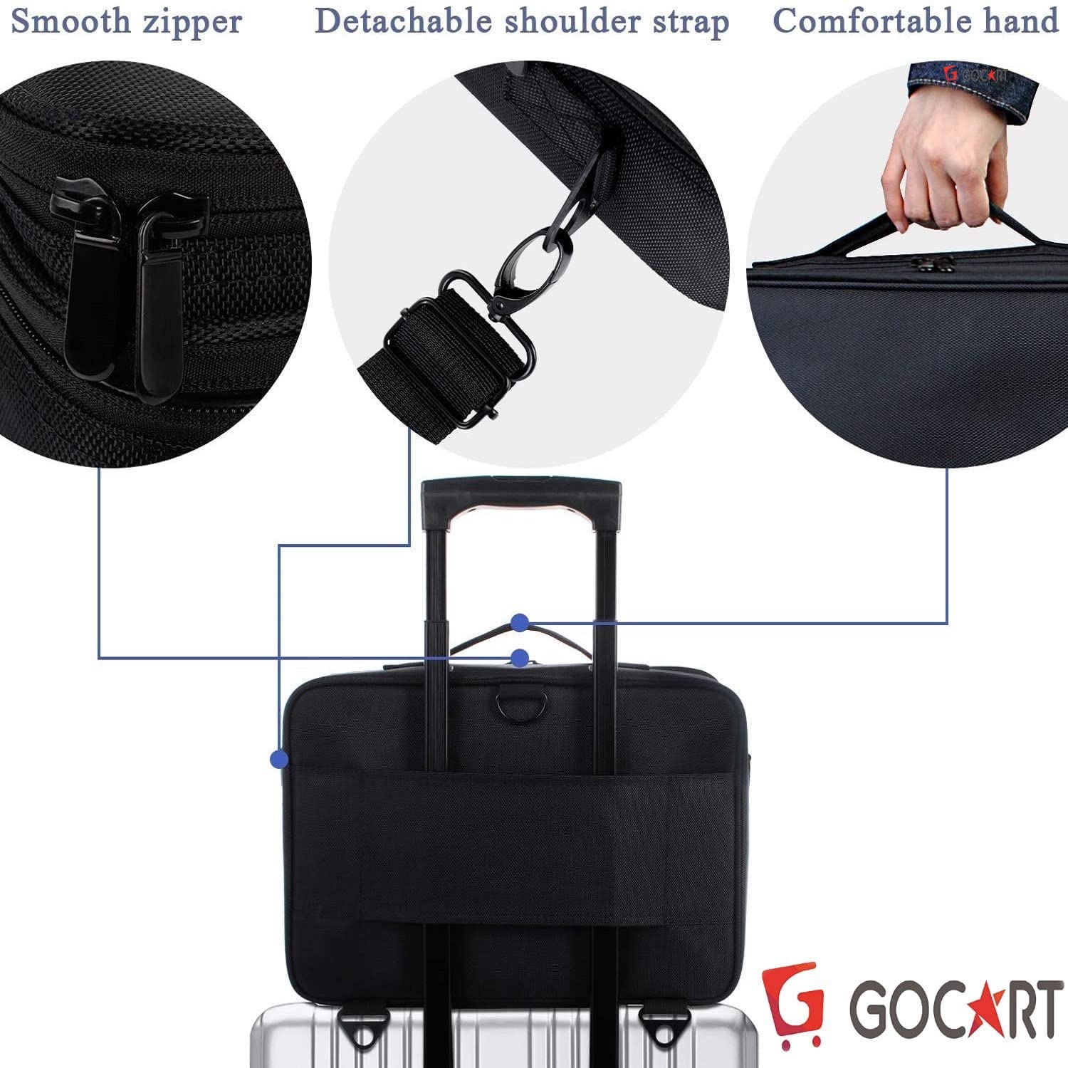 GOCART WITH G LOGO 18 Inch Black Train Case Makeup Organizer - Adjustable Dividers, Vanity Storage Box for Cosmetics & Beauty Tools | Perfect for Travel, Salon & Home Use