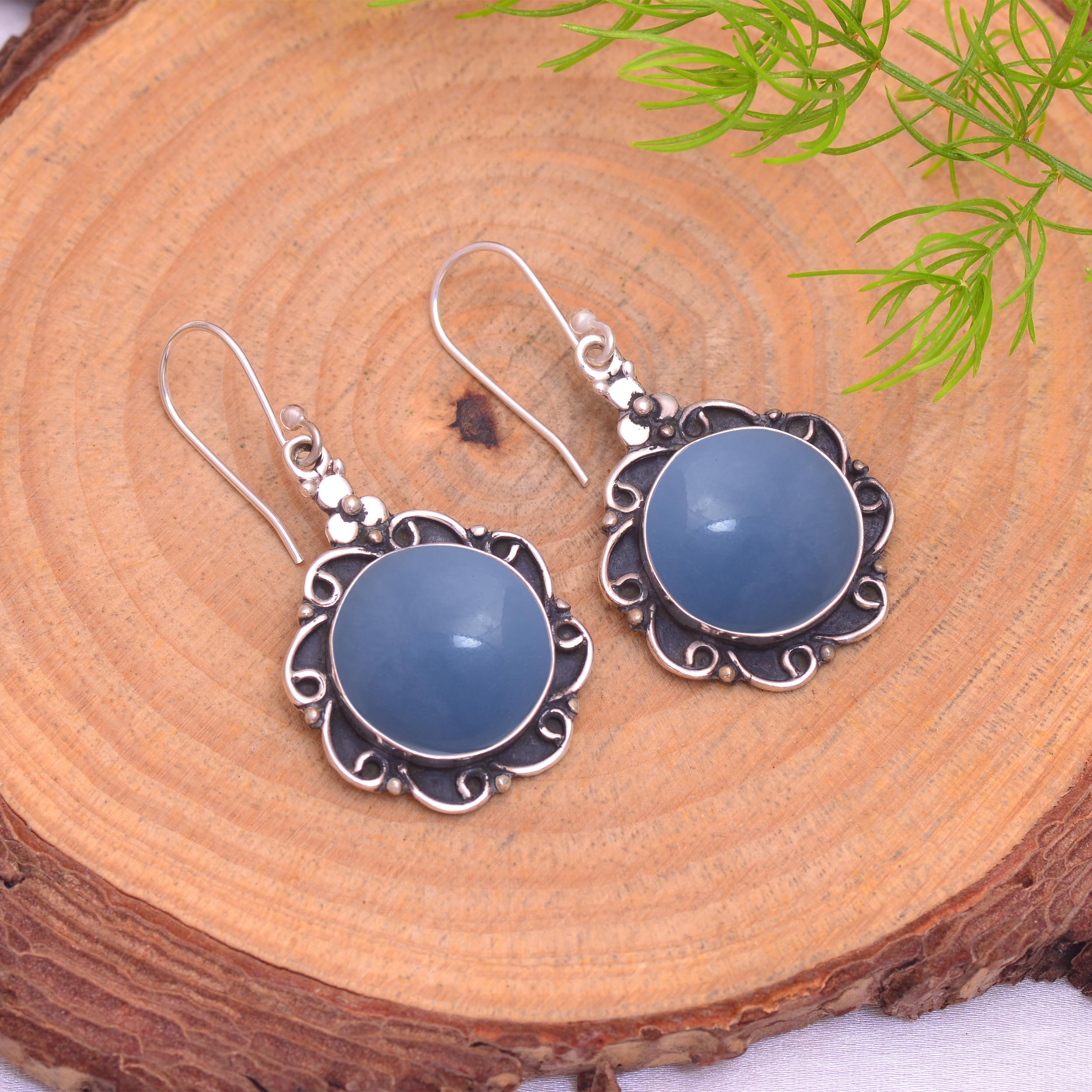 Veracity Jewelry Angelite Earrings for Women - 925 Sterling Silver Dangle Earrings with Blue Angelite Gemstone - Handmade Inner Peace Jewelry - VSE-512 | Perfect for Meditation, Yoga & Spiritual Healing