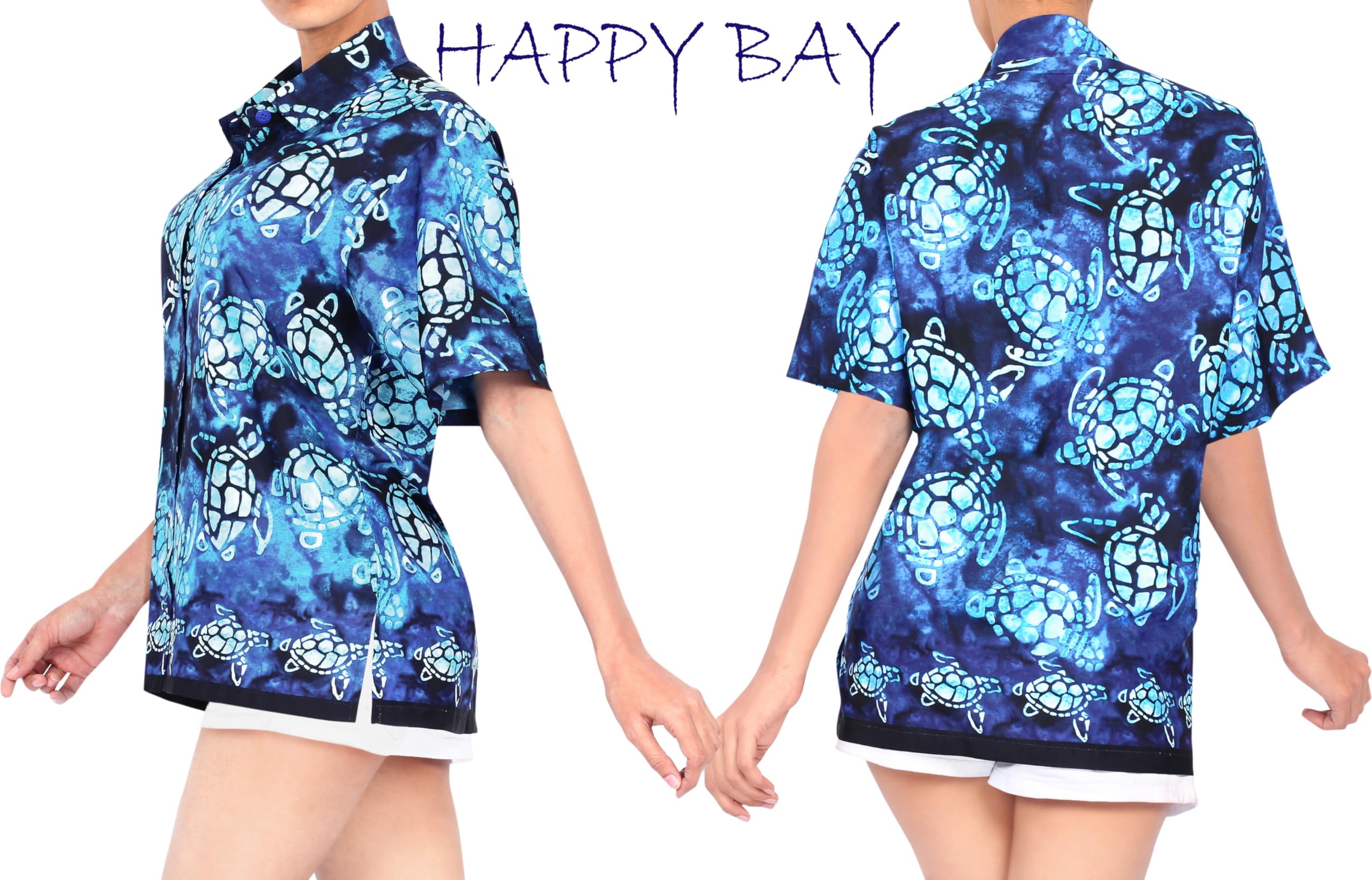 Happy Bay Women's Short Sleeve Hawaiian Beach Blouse Shirt - Floral Print Vacation Shirt for Summer, Beach Party, Luau, and Tropical Getaways