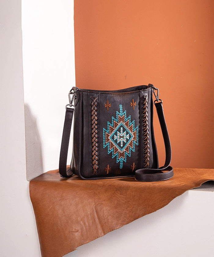 Montana West Aztec Embroidered Crossbody Bag for Women - Stylish Boho Purse with Adjustable Strap, Perfect for Travel, Shopping & Everyday Use