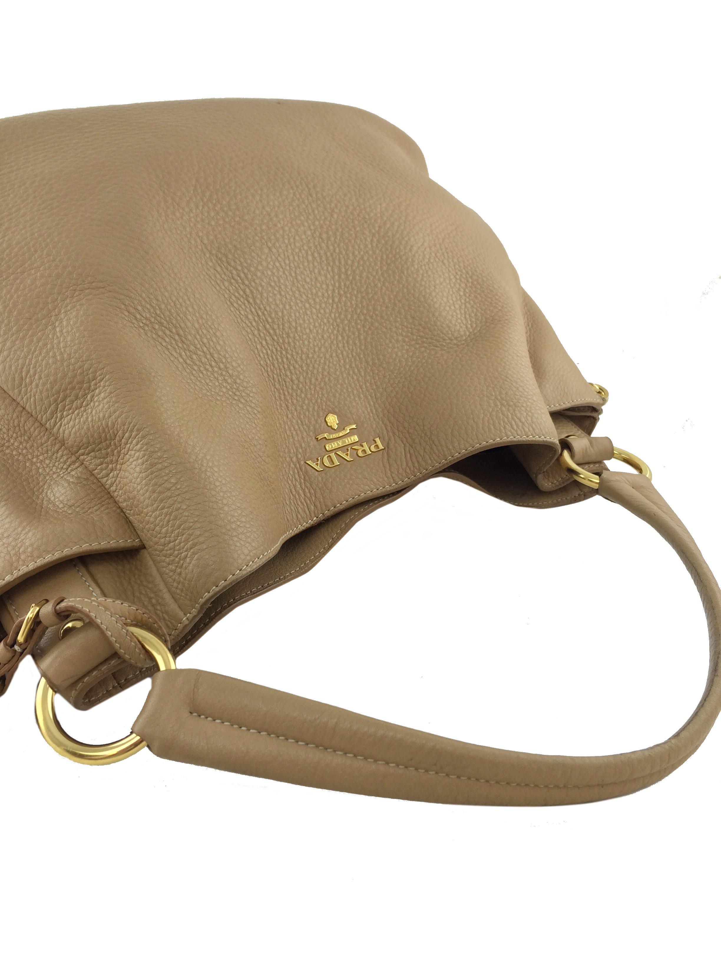 Prada Side Pocket Vitello Daino Zip Hobo Bag - Luxury Leather Shoulder Bag for Women | Perfect for Work, Travel & Everyday Use