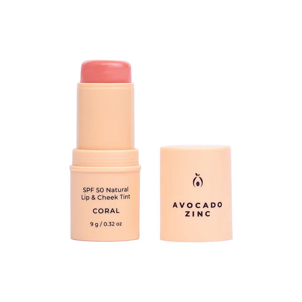 Avocado Zinc SPF50 Natural Lip & Cheek Tint - Coral Shade | Vegan, Moisturizing & Sun Protection | Perfect for Daily Wear & Outdoor Activities