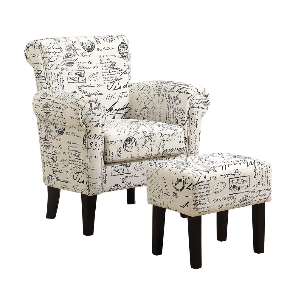 Transitional Style Upholstered Accent Wing Chair with Ottoman Set - Vintage French Fabric Living Room Furniture for Home Decor & Reading Nook