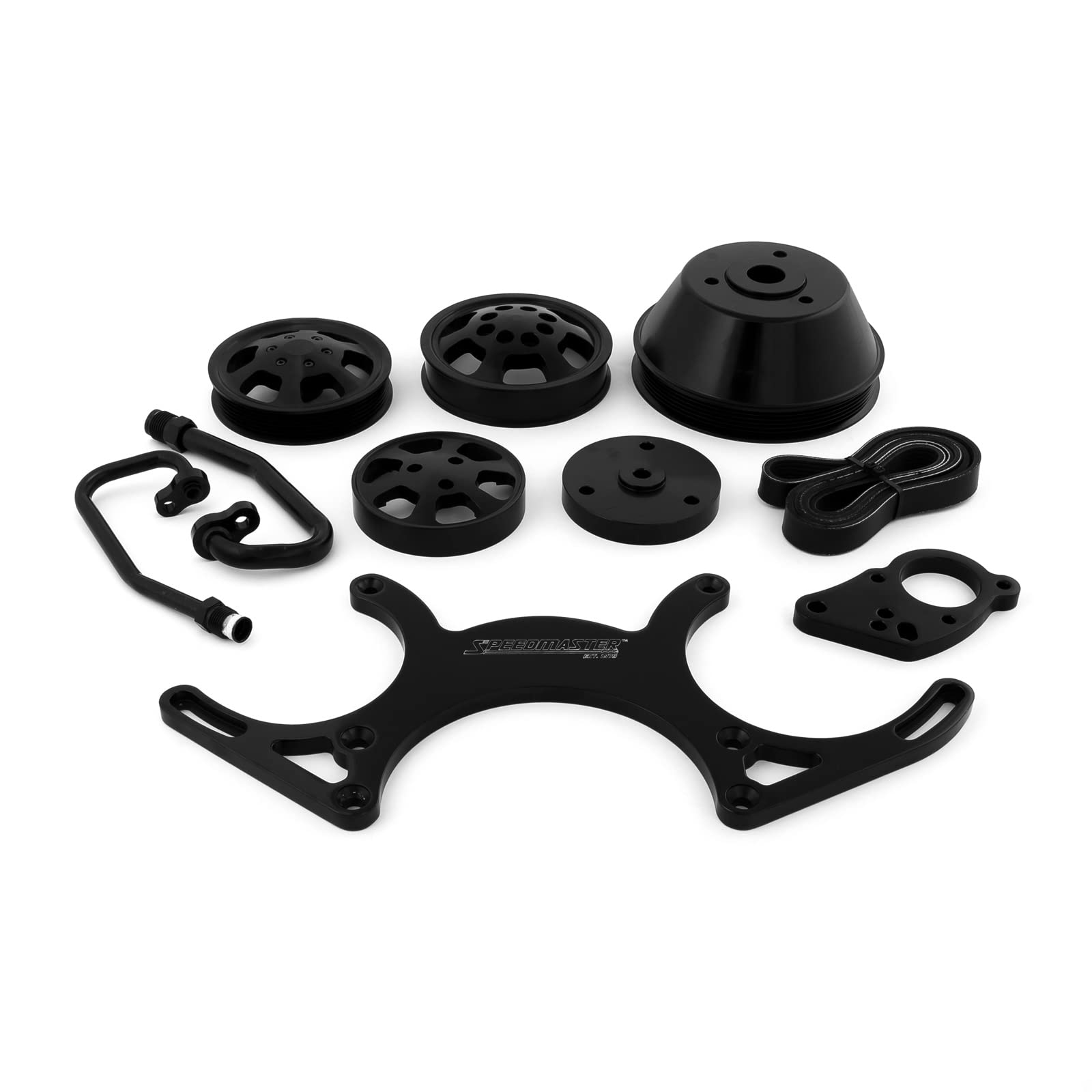 Speedmaster 1-415-001-02 Aluminum Serpentine Pulley Kit for Chevy SBC 350 - Complete Black Engine Pulley System - Perfect for Performance Upgrades & Engine Rebuilds