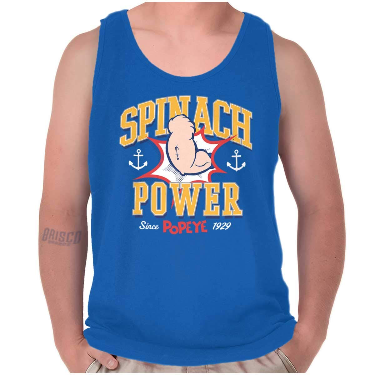 Brisco Brands Popeye Spinach Power Since 1929 Vintage Graphic Tank Top T-Shirt for Men & Women - Casual Wear, Cosplay & Pop Culture Fan Apparel