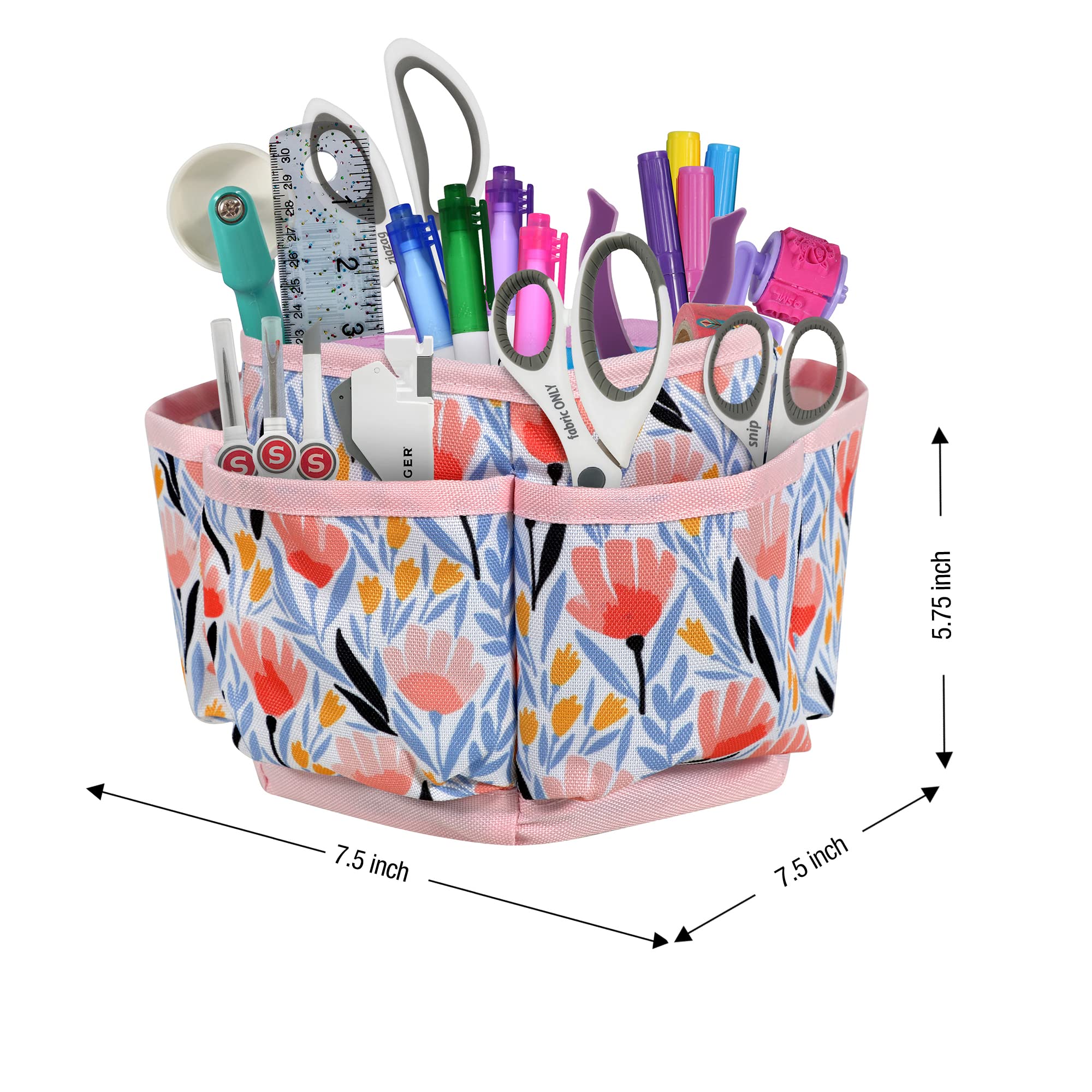 SINGER 360 Degree Rotating Tabletop Organizer with Compartments - Counter Storage for Sewing & Art Supplies, Tulip Floral Print - Perfect for Craft Rooms, Offices & Home Organization