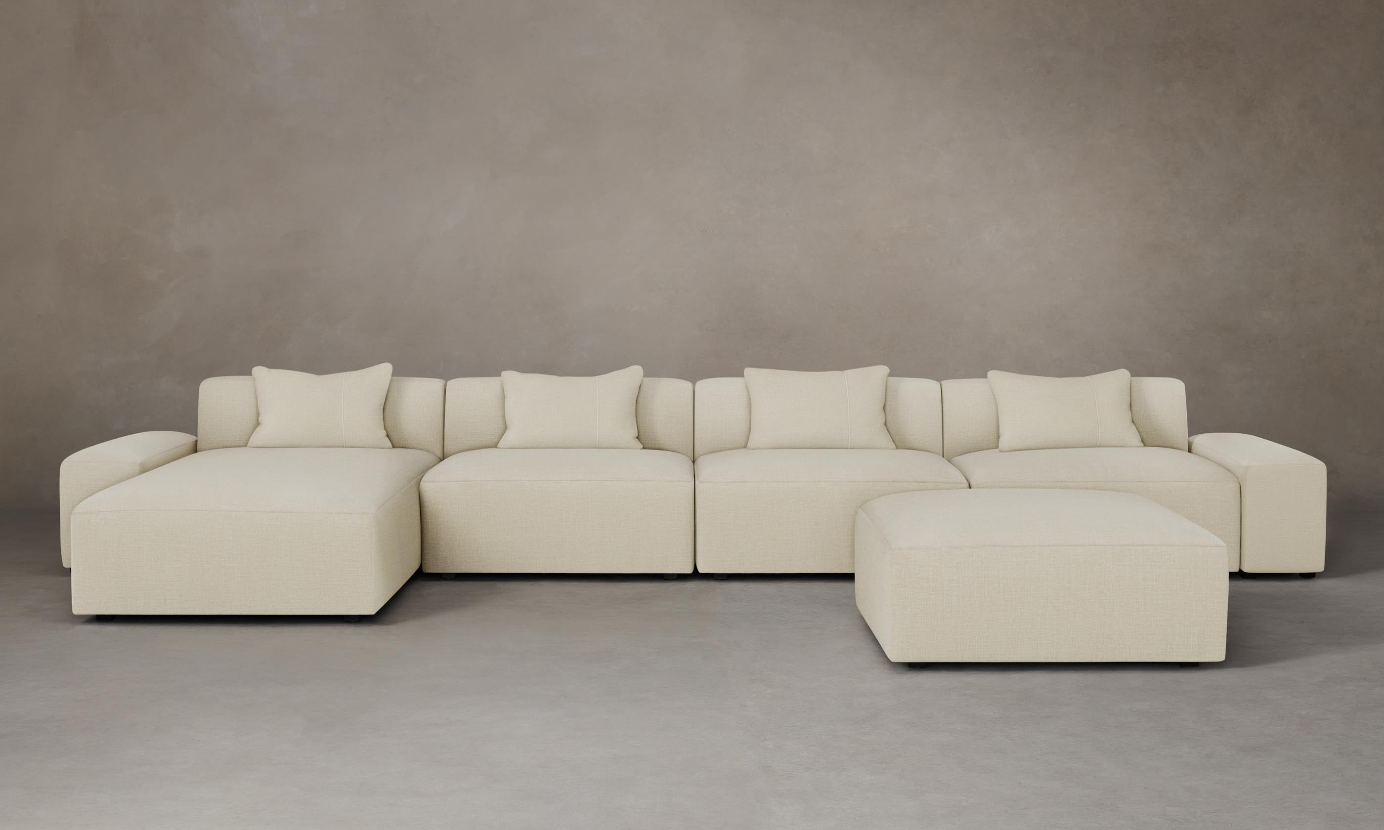 Breuer Modular Sectional Sofa with Performance Linen Weave Fabric - Comfortable Modern Living Room Furniture for Home & Office Use