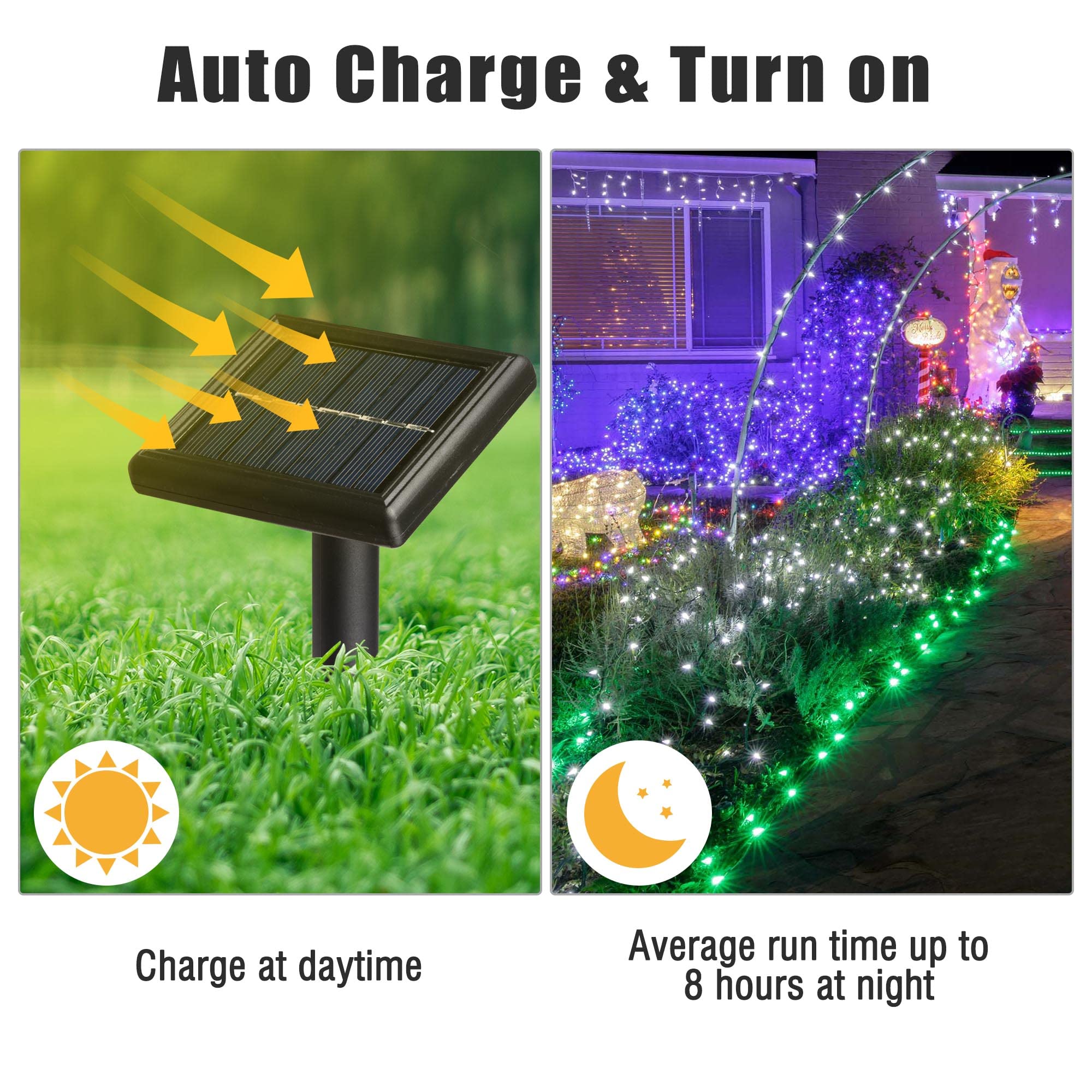 Yescom 4Pcs 36FT 100 LED Solar String Lights - Waterproof Outdoor Christmas Lights for Garden, Yard, Tree - Solar Powered Decorative Lighting for Wedding, Party, Patio & Holiday Decor
