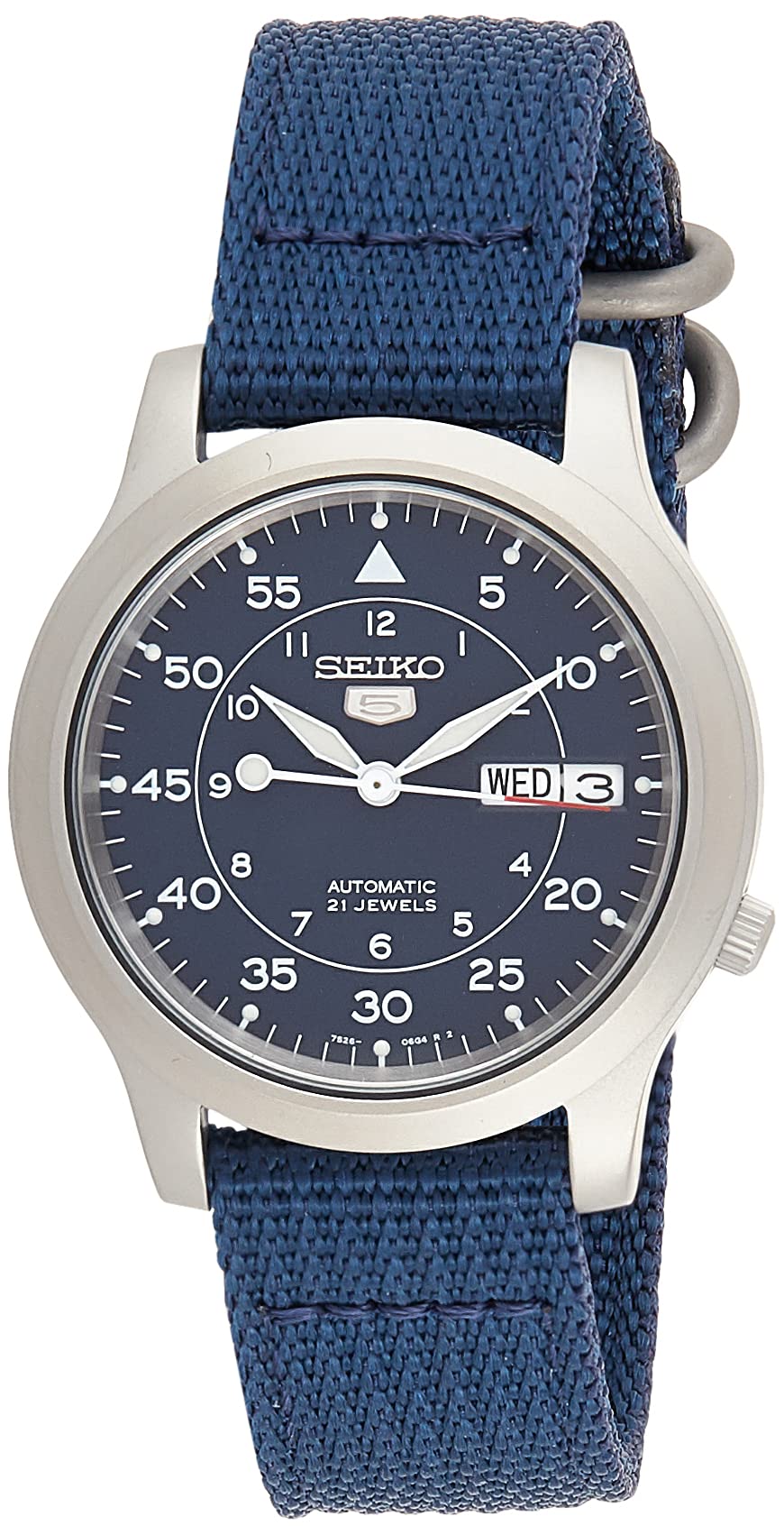 SEIKO 5 Automatic Men's Watch SNK807 - Stainless Steel Case with Blue Canvas Strap - Casual, Business & Outdoor Wear