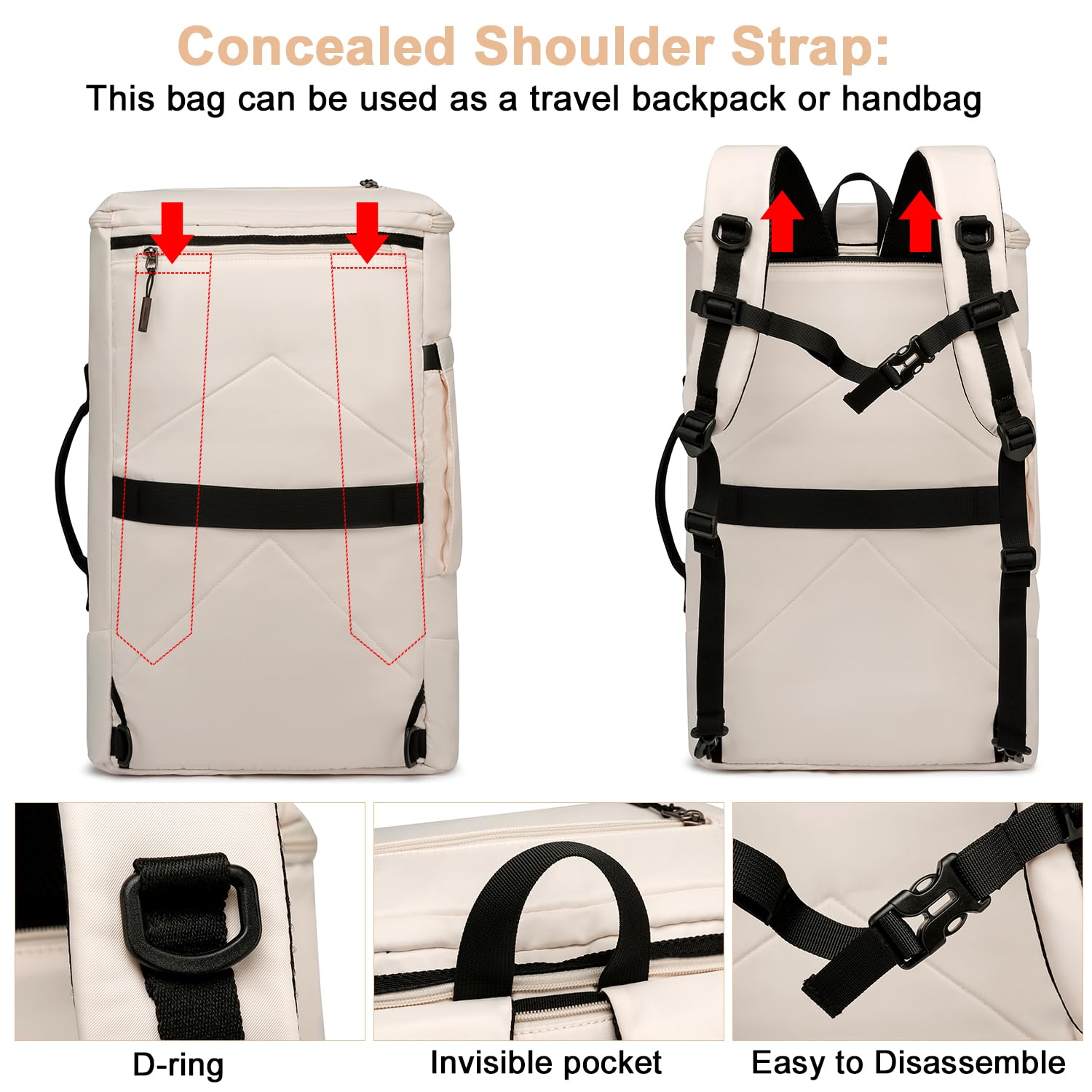 **40L Extra Large Travel Backpack for Women & Men - Water Resistant Hiking Backpack, 18 Inch Carry-On Backpack for Gym, Casual Daypack, Outdoor Adventures - Beige**    **Usage Scenarios:** Perfect for hiking, gym workouts, travel, school, camping, and everyday use.