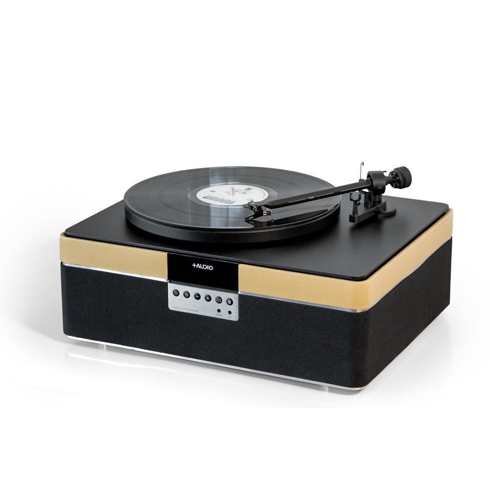 AUDIO THE+ Bluetooth Speaker with Record Player - Premium Maple Wood Design for Home, Office & Outdoor Use