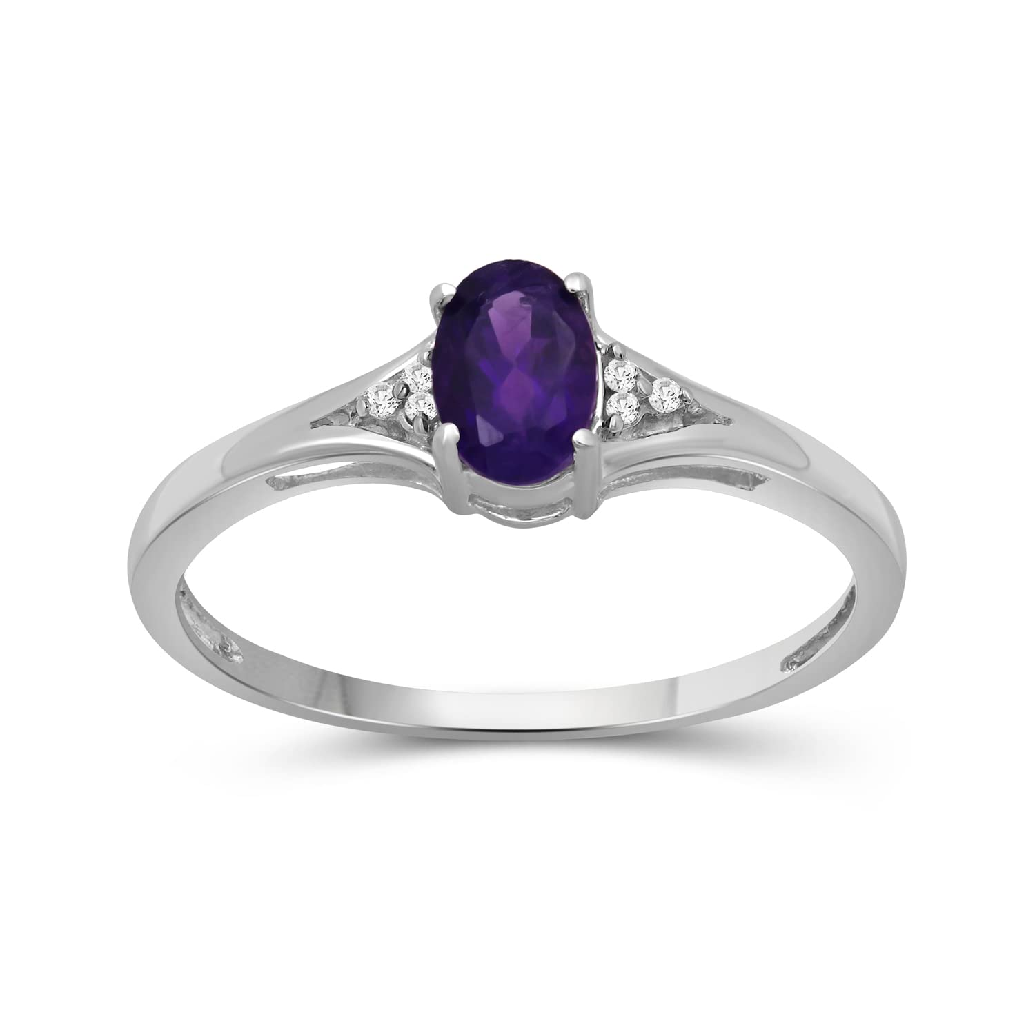 JEWELEXCESS Sterling Silver Birthstone Ring with White Diamond Accent | Hypoallergenic Gemstone Jewelry for Women | Perfect Gift for Birthday, Anniversary & Mother's Day