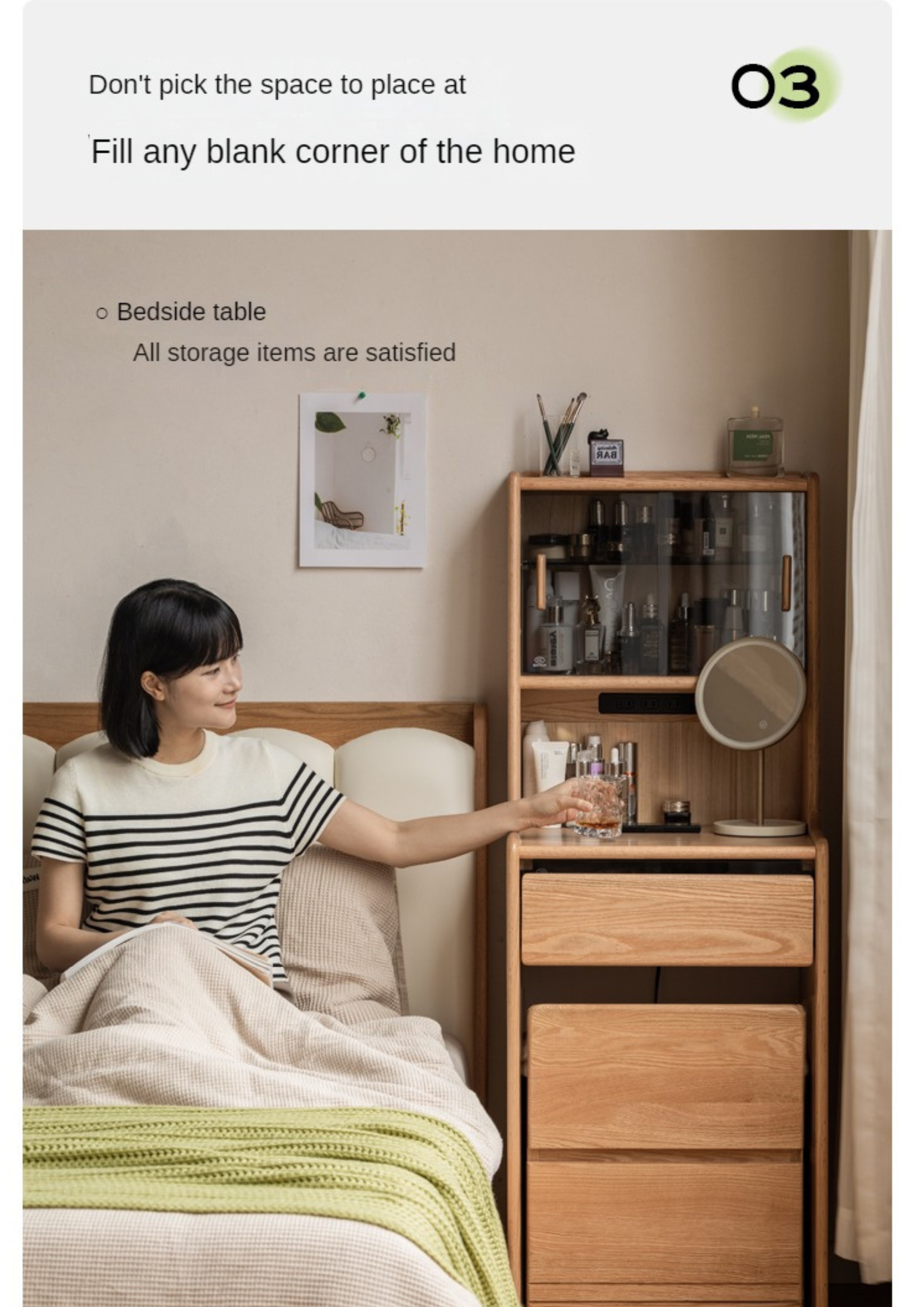 Solid Oak Wood Modern Minimalist Bedside Dressing Table - Perfect for Small Bedrooms & Apartment Vanity Areas