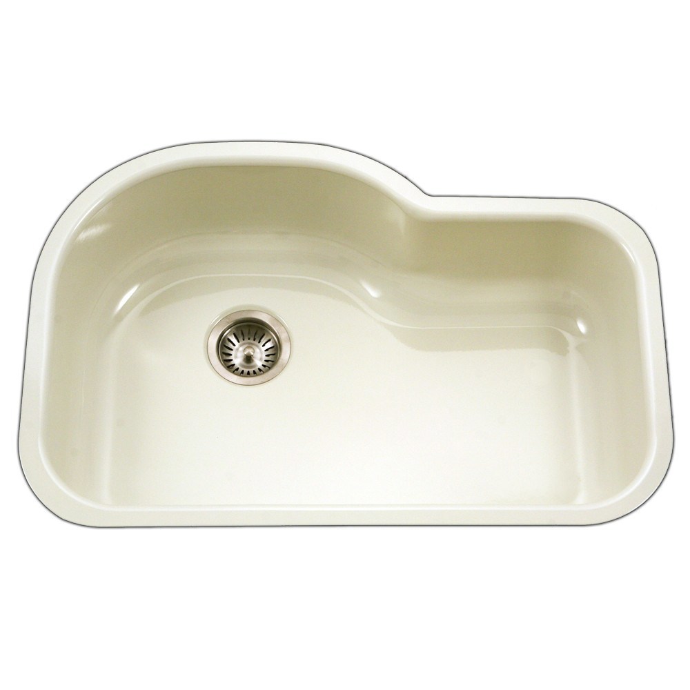 Houzer PCH 3700 Porcelain Enamel Steel Undermount Offset Single Bowl Kitchen Sink - Durable & Stylish for Modern Kitchens, Perfect for Cooking & Cleaning