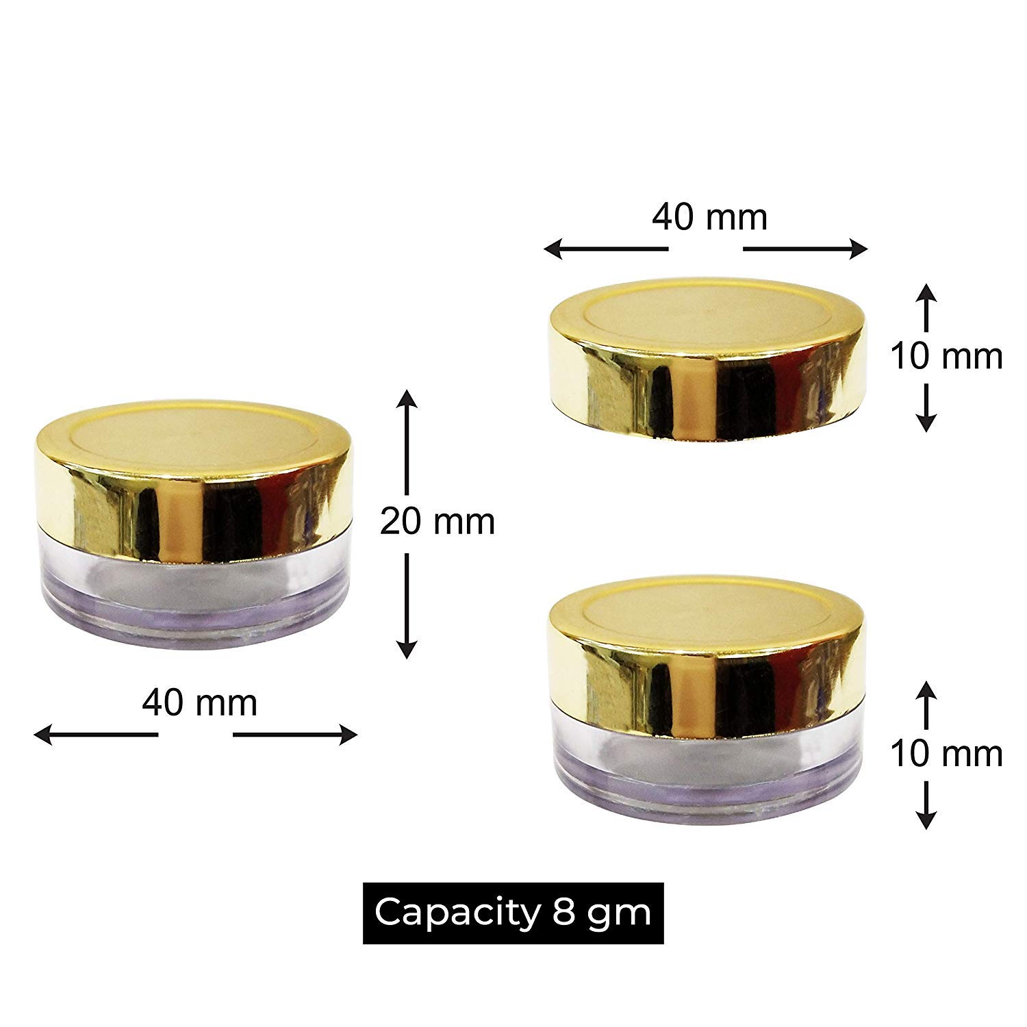 Dinemart 10-Pack 8GMS Sanjar Acrylic Empty Cosmetic Containers with Gold & White Lids - Perfect for DIY Lip Balm, Skin Care, Body Butter - Clear 8GM Set (Great for Home Spa & Travel Organization)