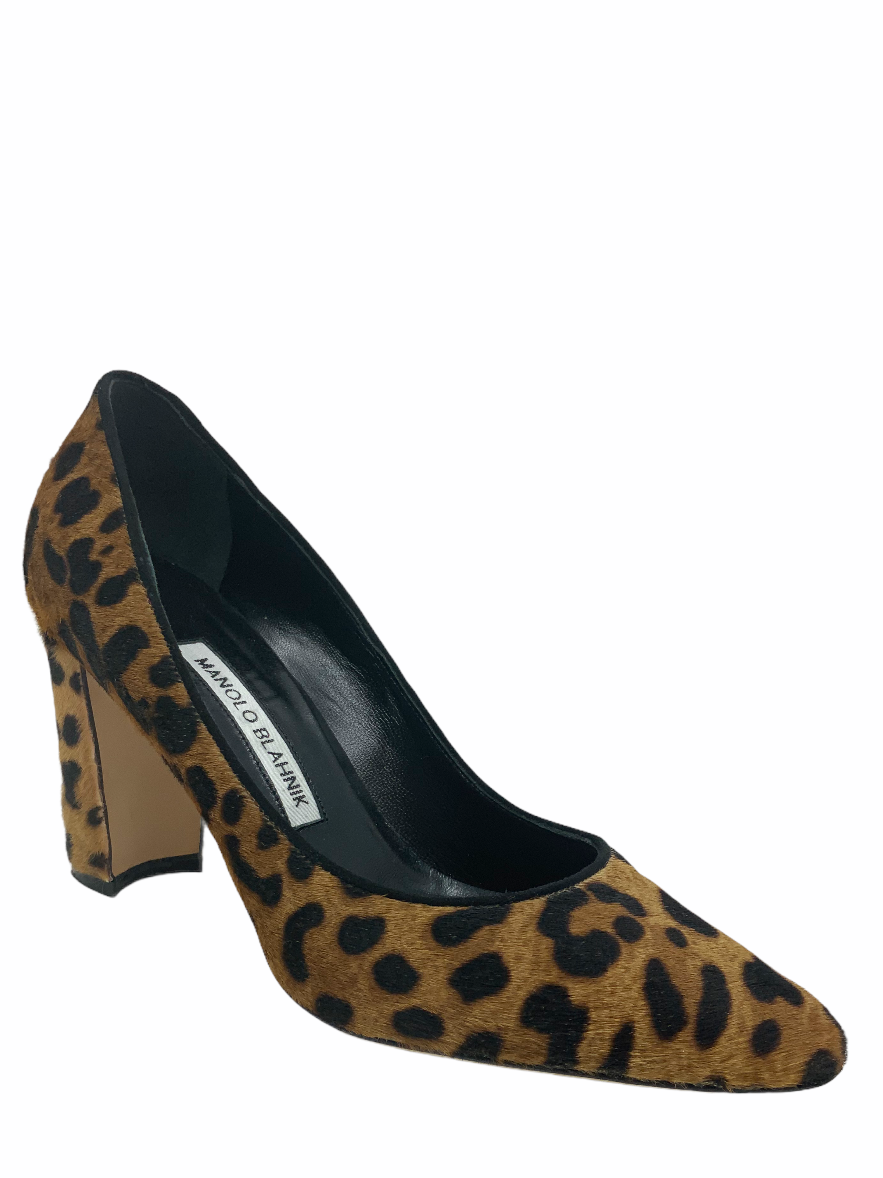 Manolo Blahnik Tucciototo Leopard Print Calf Hair Pumps Women's Size 7 - Elegant Heels for Parties, Weddings & Evening Events