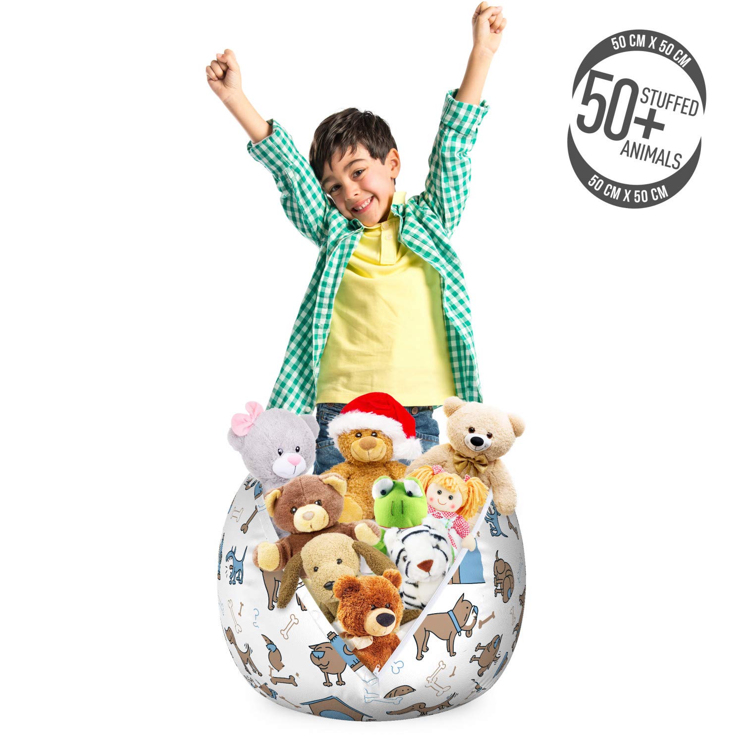 Ambesonne Dog Bones Storage Toy Bag Chair - Cartoon Style Pet Organizer with Friendly Animal Design, Washable Small Size in Cocoa Sky Blue - Perfect for Kids' Room, Playroom & Pet Toy Storage