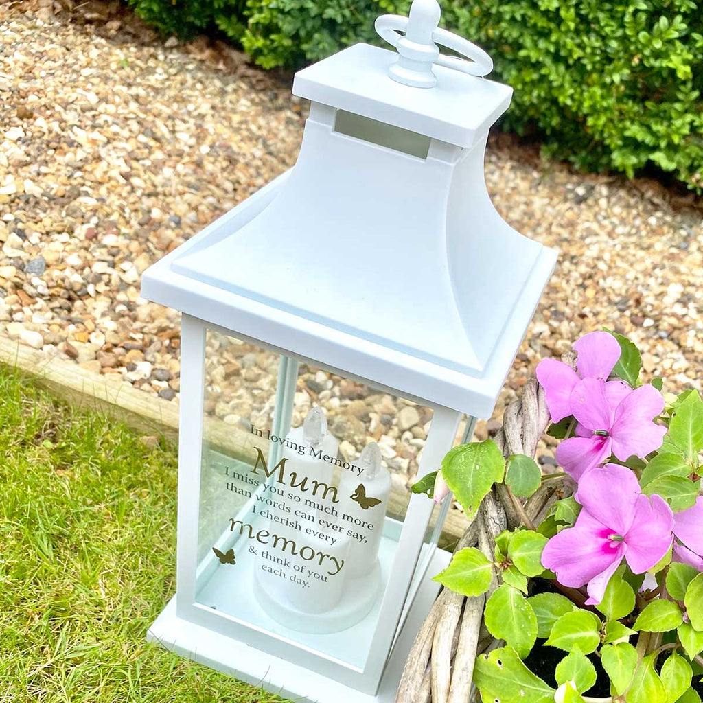 White Memorial Lantern - Personalized Engraved Memorial Candle Holder with Custom Names & Verses - Perfect for Funeral, Memorial Service & Home Decoration