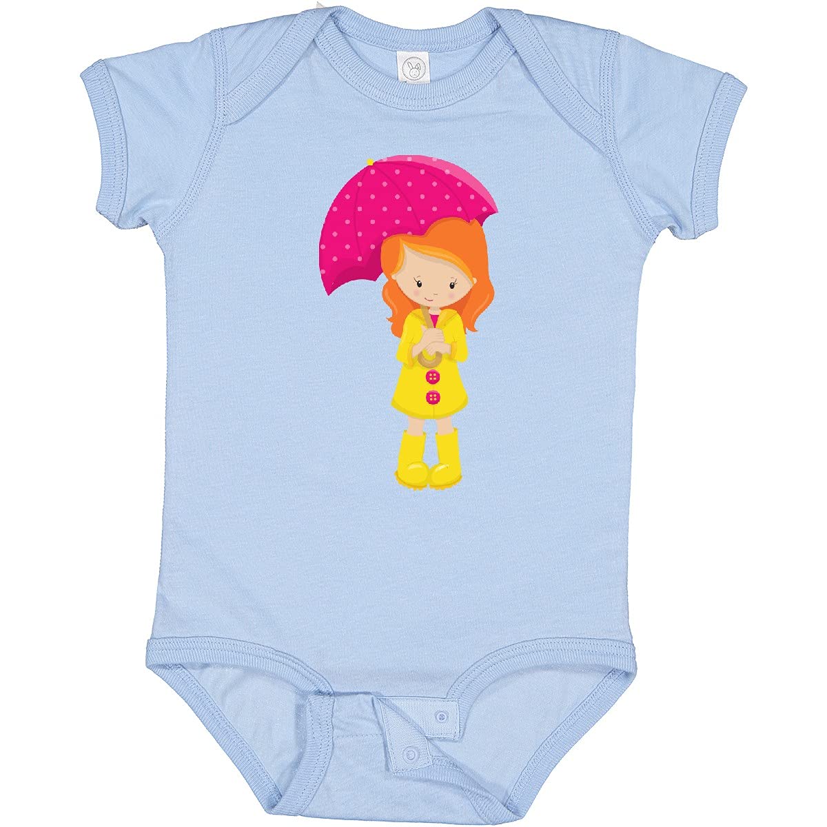 Inktastic Cute Orange Hair Baby Girl in Raincoat with Umbrella - Soft Cotton Bodysuit for Infants & Toddlers - Perfect for Rainy Day Outfits & Playdates