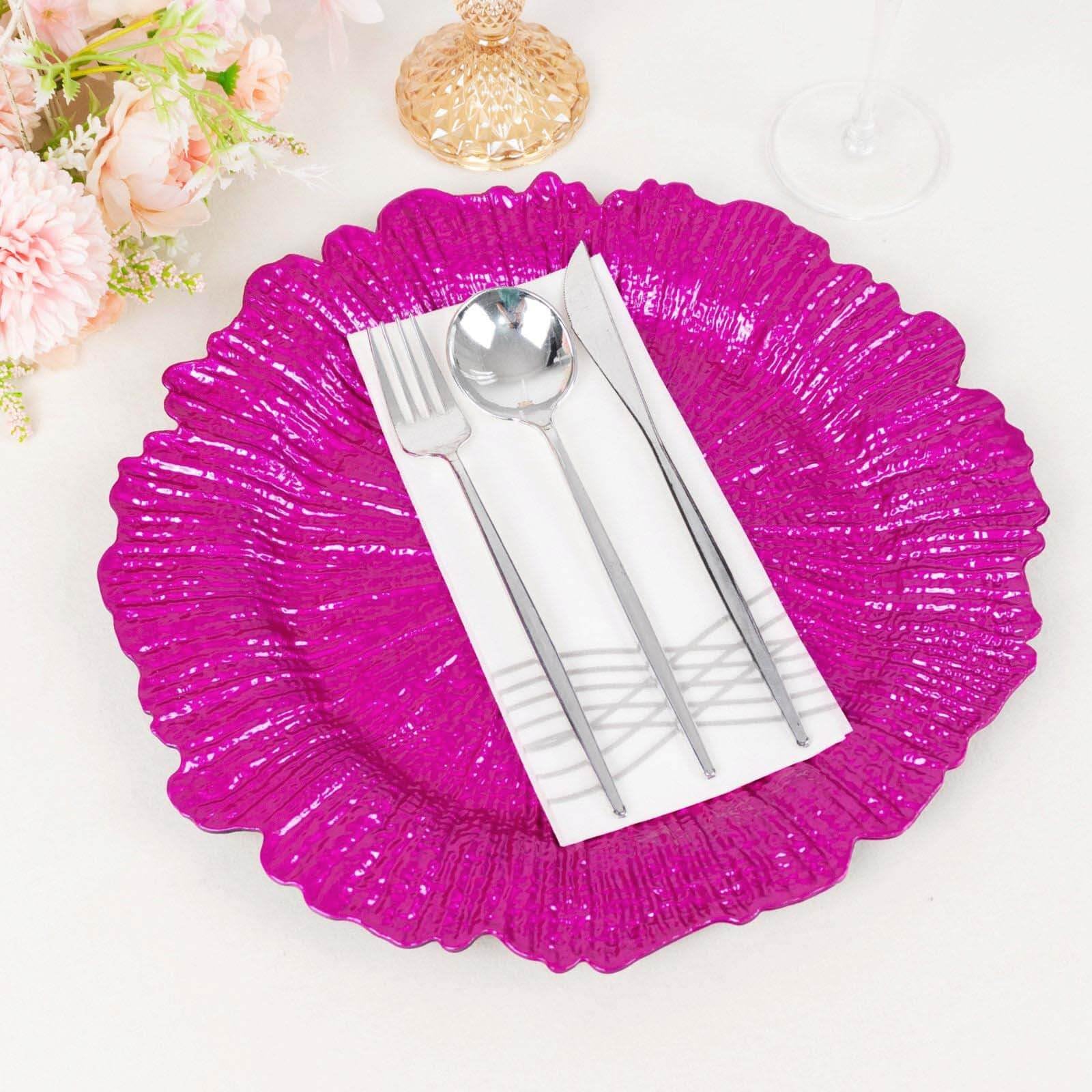 Efavormart 6 Pack Fuchsia Round Reef Acrylic Plastic Charger Plates - 13 Inch Decorative Dinner Plates for Weddings, Parties & Formal Dining