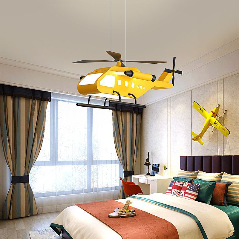 LED Helicopter Ceiling Light - War Helicopter Chandelier for Kids Room Decor, Boys Bedroom Lighting, Playroom & Nursery Night Light