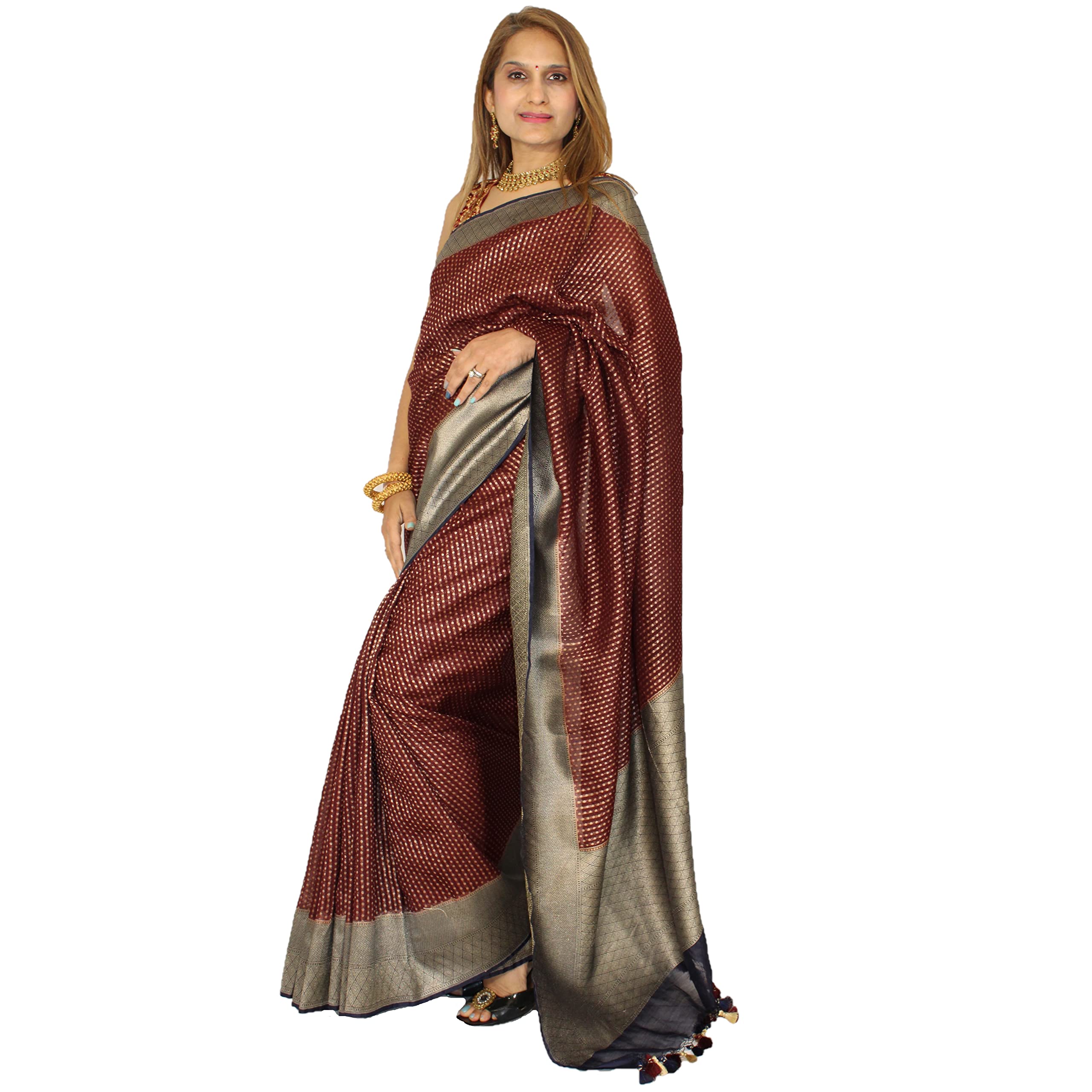 Maharani's Pure Handloom Tussar Silk Saree in Maroon - Elegant Traditional Indian Attire for Weddings, Festivals & Special Occasions