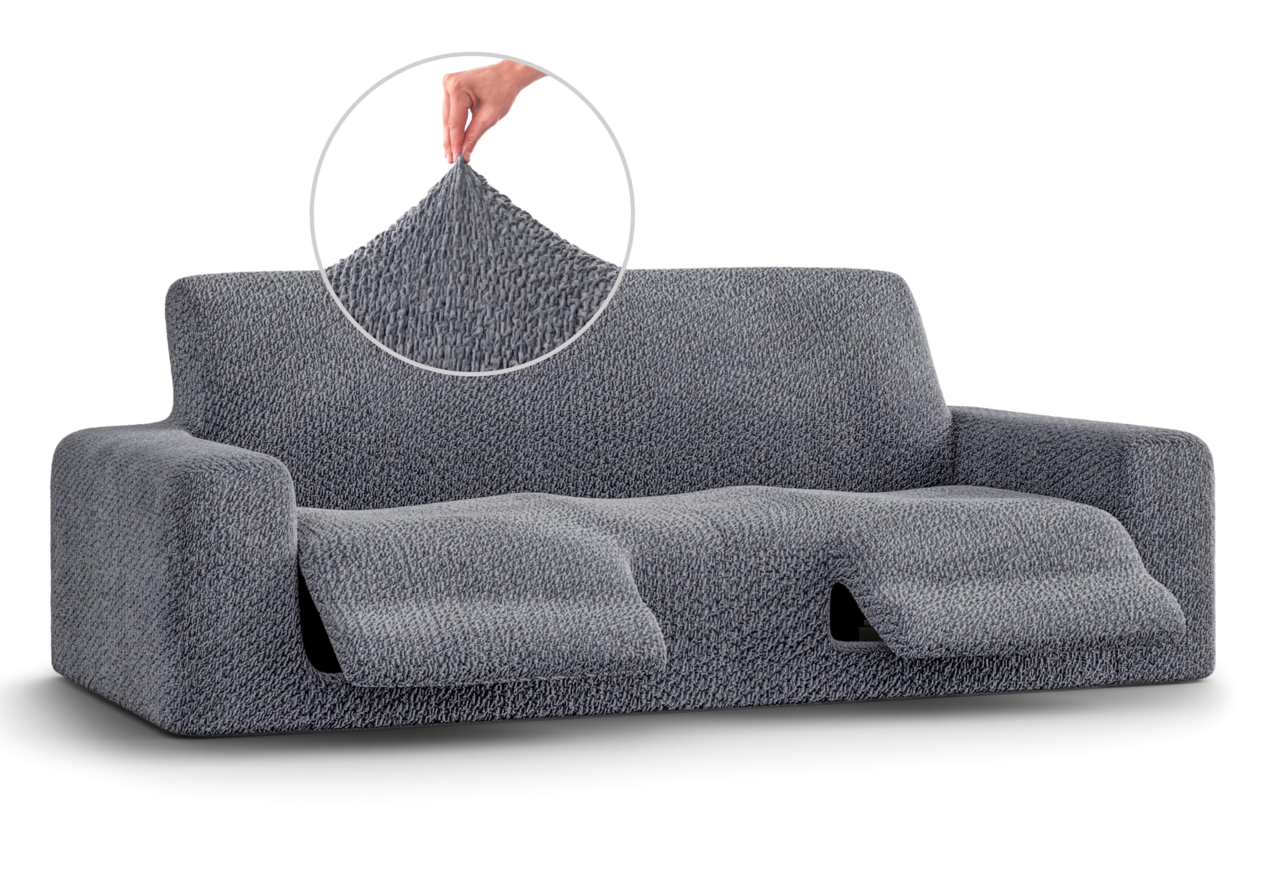 PAULATO BY GA.I.CO. Recliner Sofa Cover - Stretchable Velvet Slipcover for Reclining Couches - Soft Polyester Fabric Furniture Protector - 1-Piece Form Fit Sofa Protector - Grey - Perfect for Living Room, Home Theater & Family Room Protection